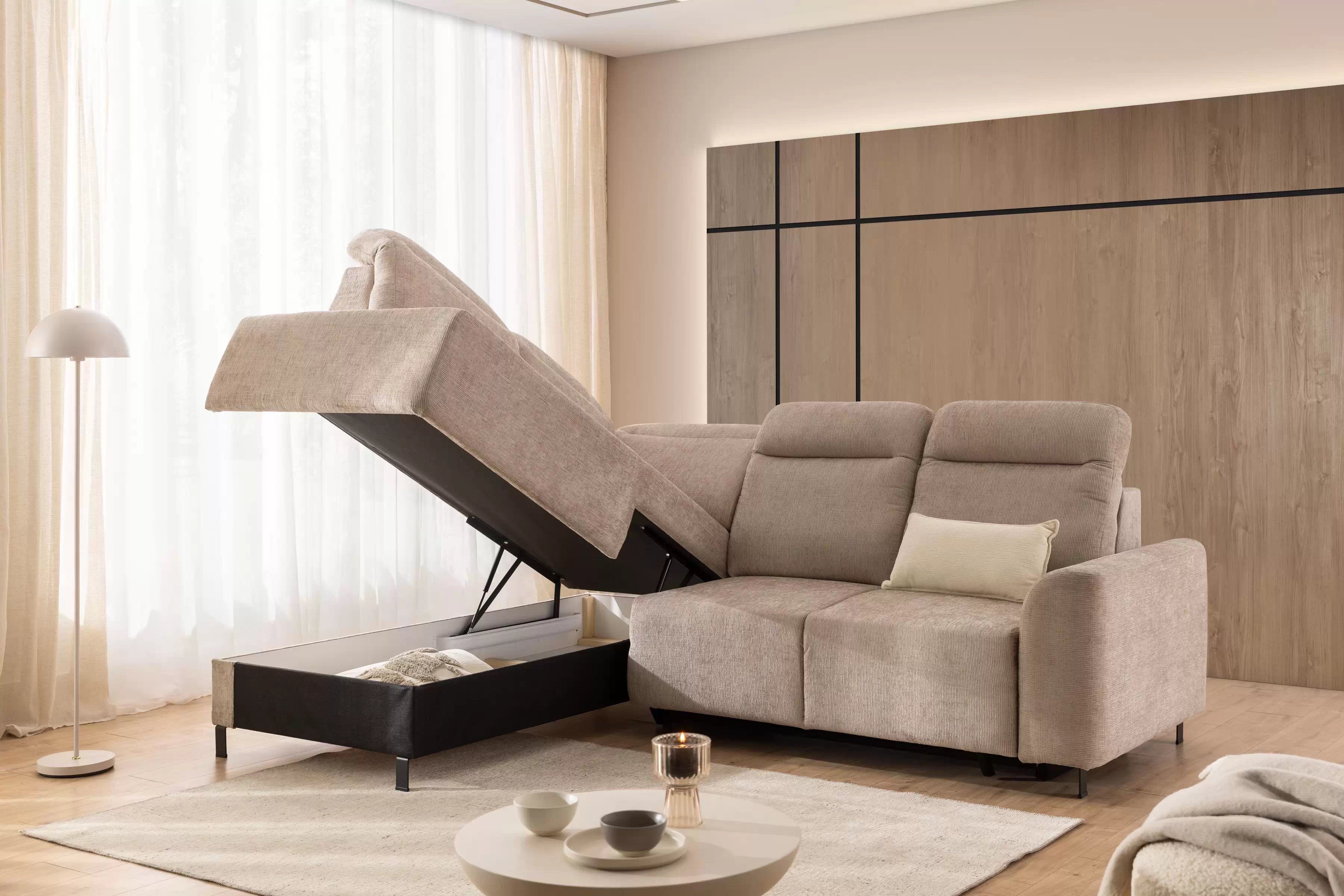 Rohová pohovka Magnis L levá s funkcí spánku - béžový szenil Sierra 744 Rohová sedací souprava Magnis L rozkládací levá - béžová šenil Sierra 744