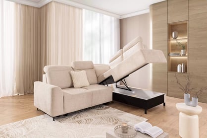 Rohová pohovka Magnis L s rozkladem pravostranná - béžová tkanina Magni 206.03 Rohová sedací souprava Magnis L rozkládací pravá - béžová plecionka Magni 206.03