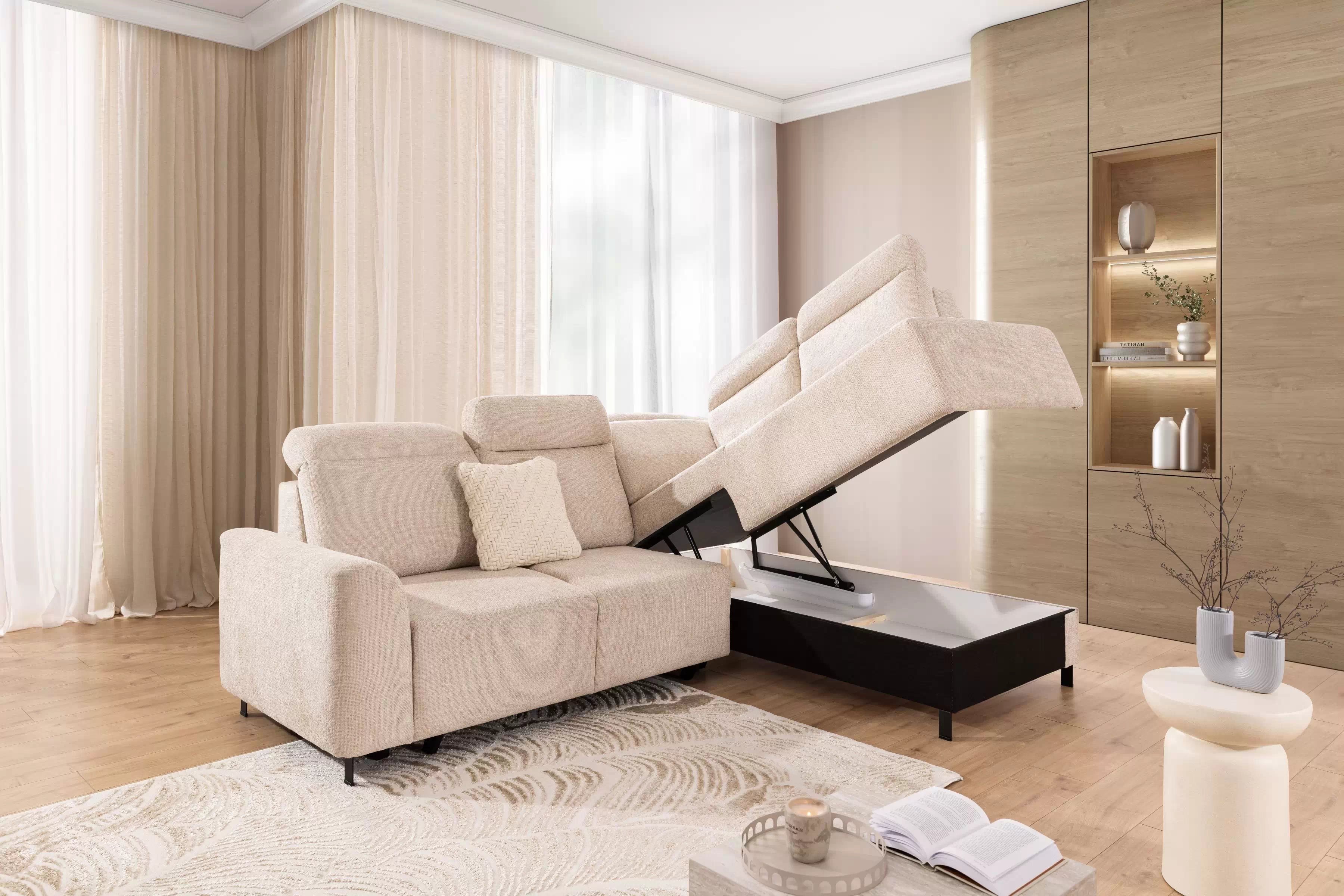 Rohová sedačka Magnis L s rozkladom pravostranná - béžová látka Magni 206.03 Rohová sedacia súprava Magnis L s funkciou spánku pravá strana - Béžová plecionka Magni 206.03