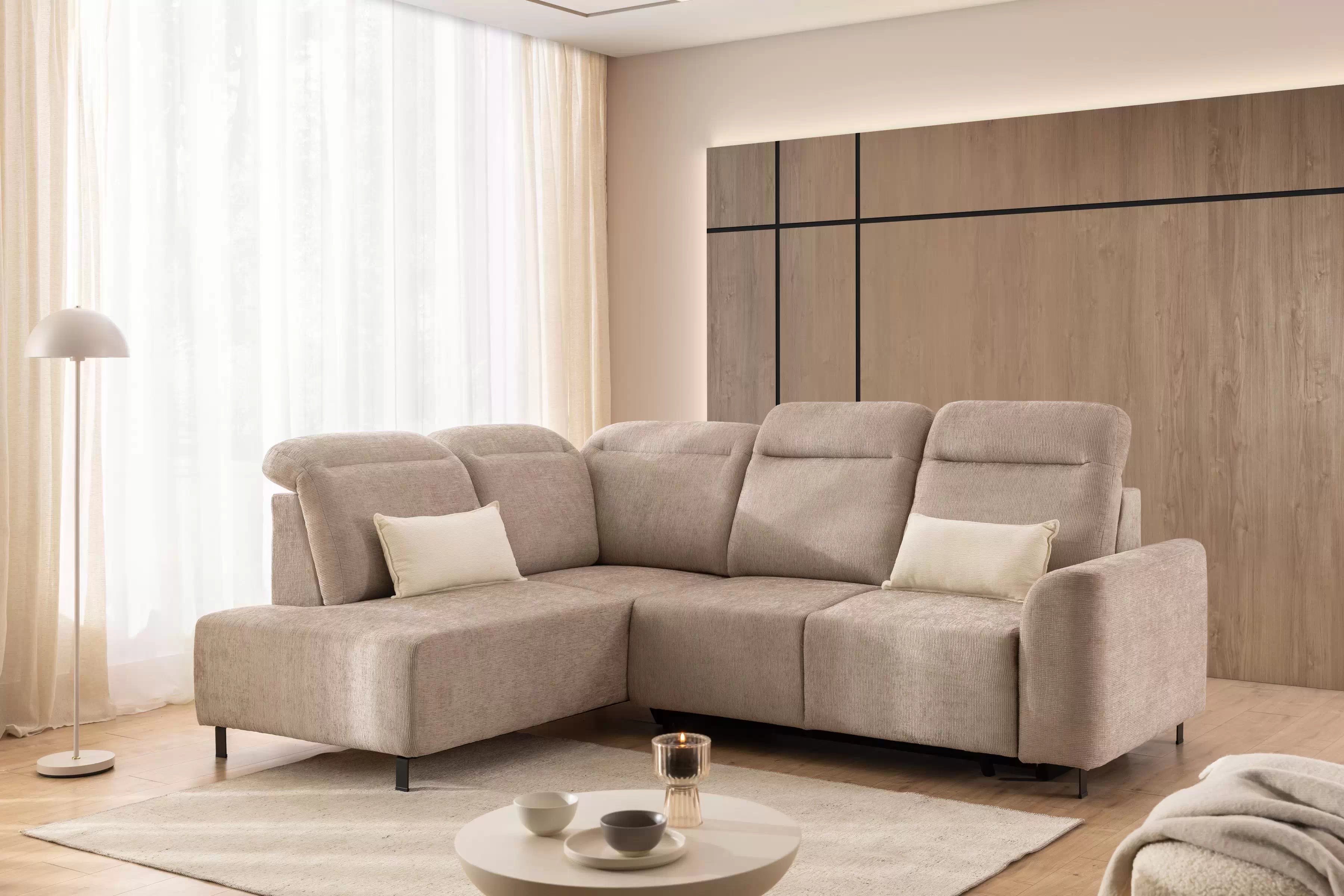 Rohová pohovka Magnis L levá s funkcí spánku - béžový szenil Sierra 744 Rohová sedací souprava Magnis L rozkládací levá - béžová šenil Sierra 744