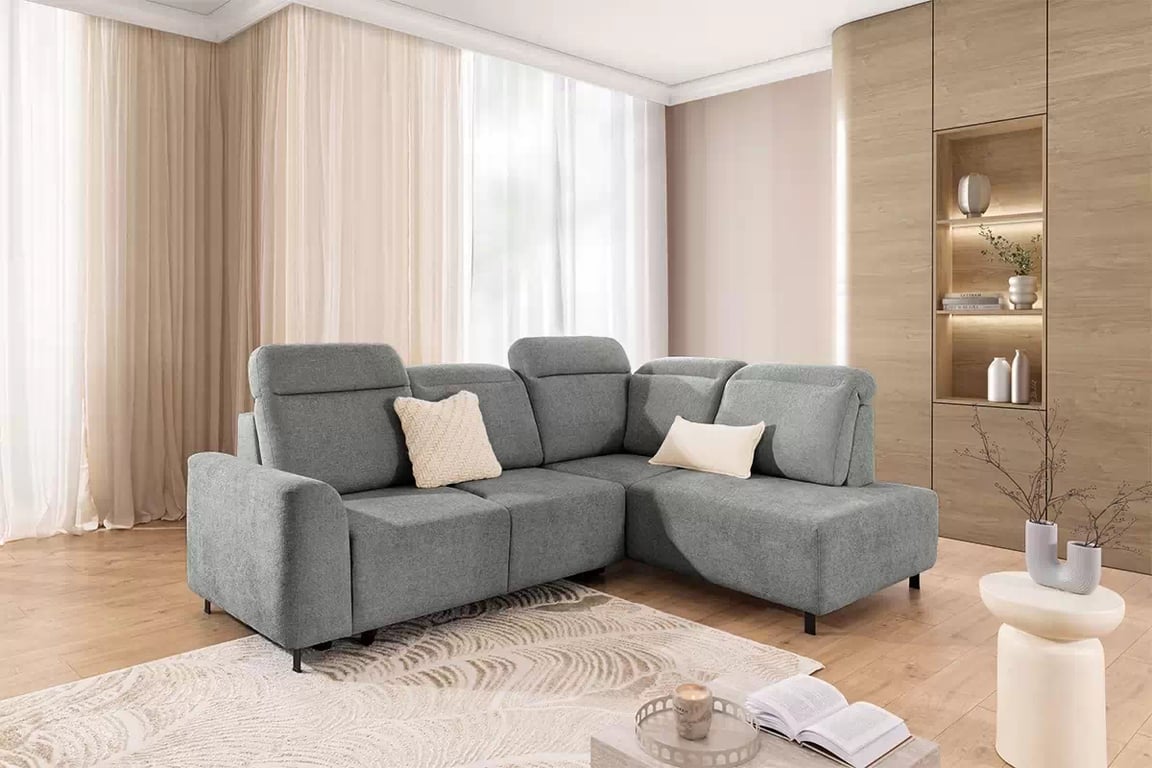 Rohová rozkládací pohovka Magnis L pravá s funkcí spánku - šedý szenil Perfect harmony 85 Rohová sedací souprava Magnis L rozkládací pravá - šedá šenil Perfect harmony 85