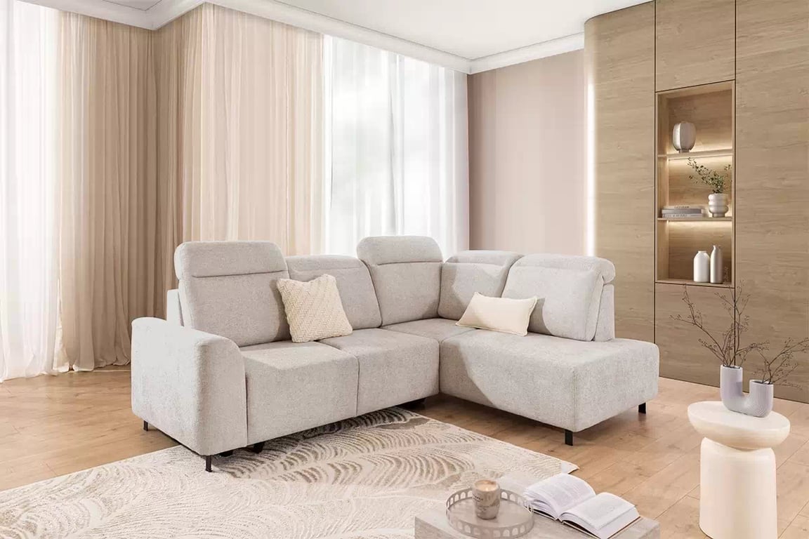 Rohová rozkládací pohovka Magnis L pravá s funkcí spánku - béžový szenil Perfect harmony 07 Rohová sedací souprava Magnis L rozkládací pravá - béžová šenil Perfect harmony 07
