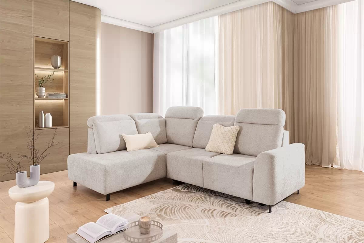 Rohová rozkládací pohovka Magnis L levá s funkcí spánku - béžový szenil Perfect harmony 07 Rohová sedací souprava Magnis L rozkládací levá - béžová šenil Perfect harmony 07