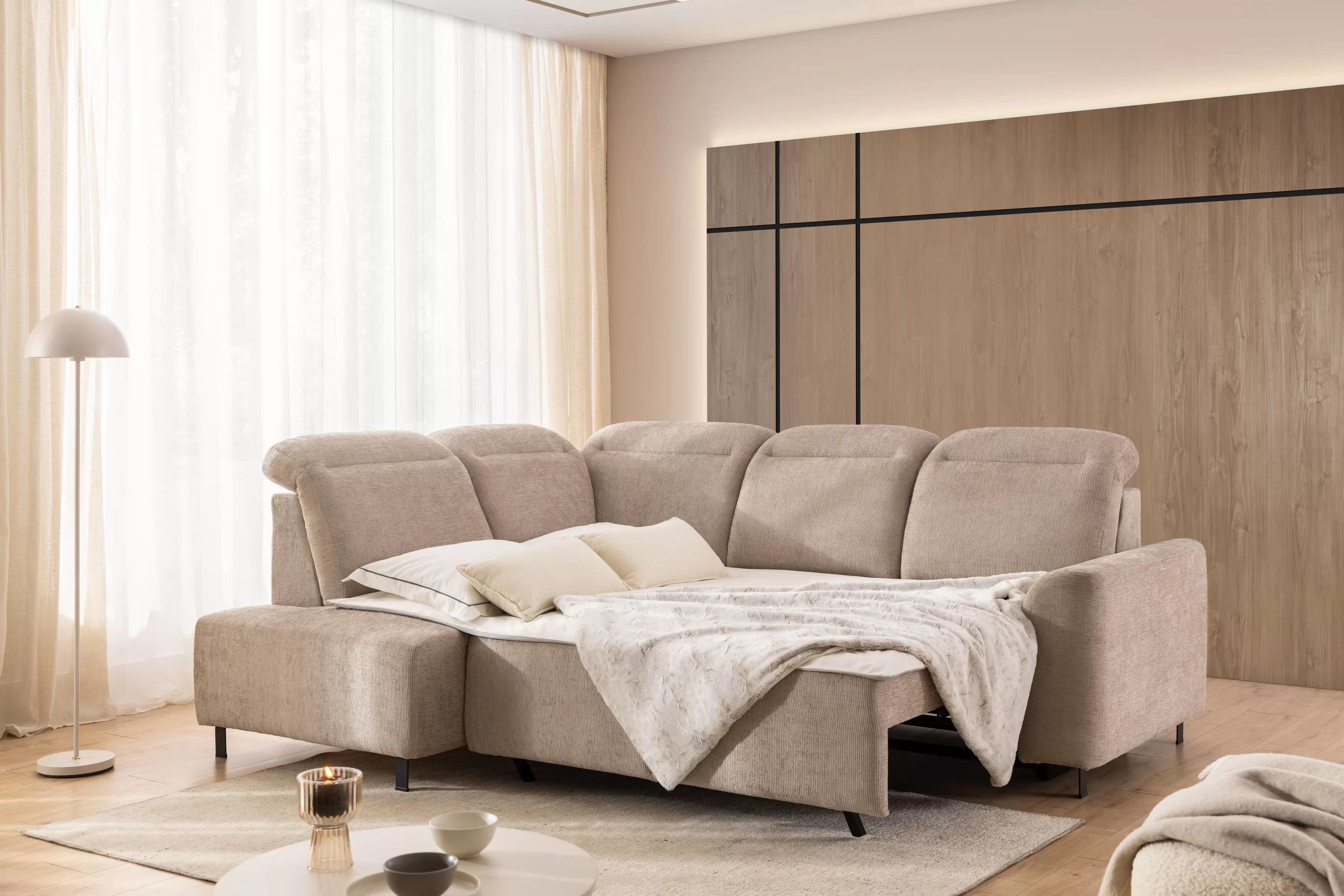 Rohová sedacia súprava Magnis L s funkciou spania ľavá - béžový šenil Sierra 744 - Koncovka Série Rohová sedacia súprava Magnis L s funkciou spánku Ľavá strana - béžový šenil Sierra 744 - Koncovka Série