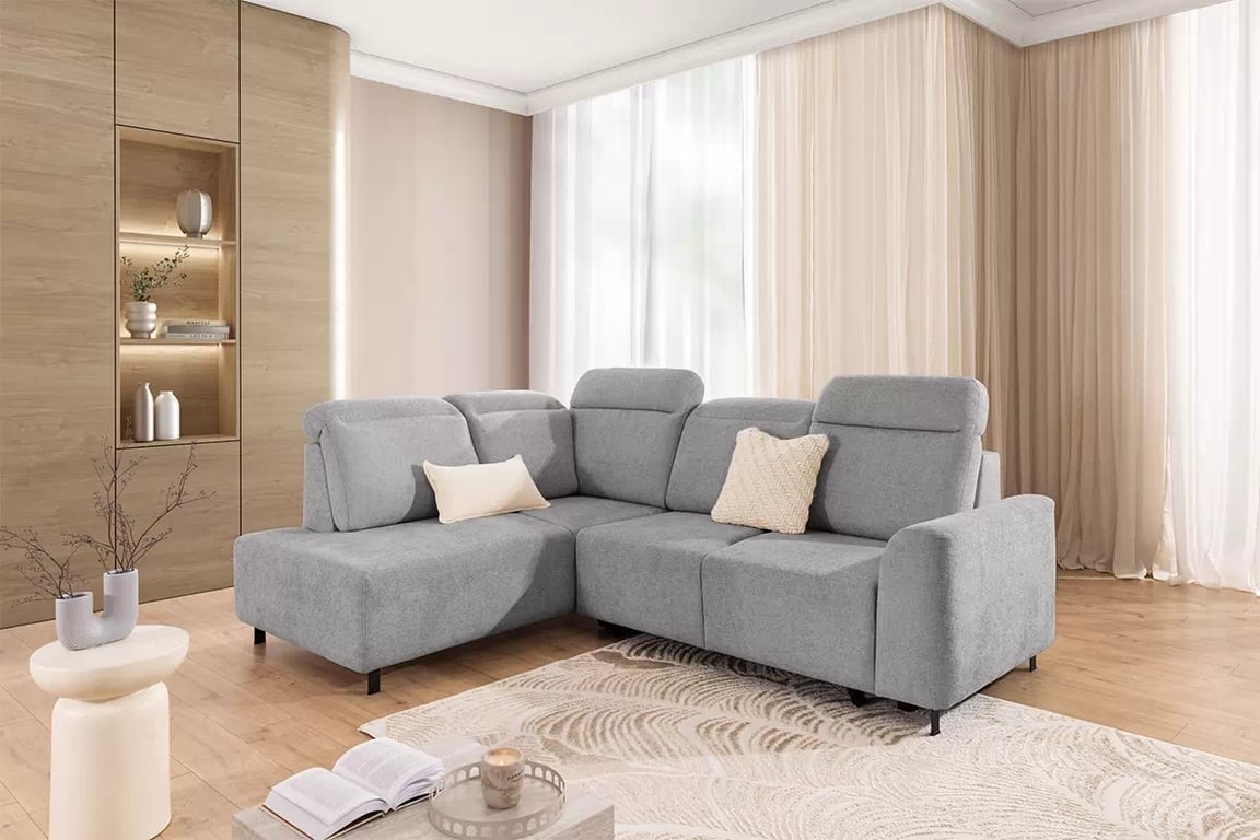 Rohová rozkládací pohovka Magnis L levá s funkcí spánku - světle šedý szenil Perfect harmony 80 Rohová sedací souprava Magnis L rozkládací levá - světlý šedá šenil Perfect harmony 80