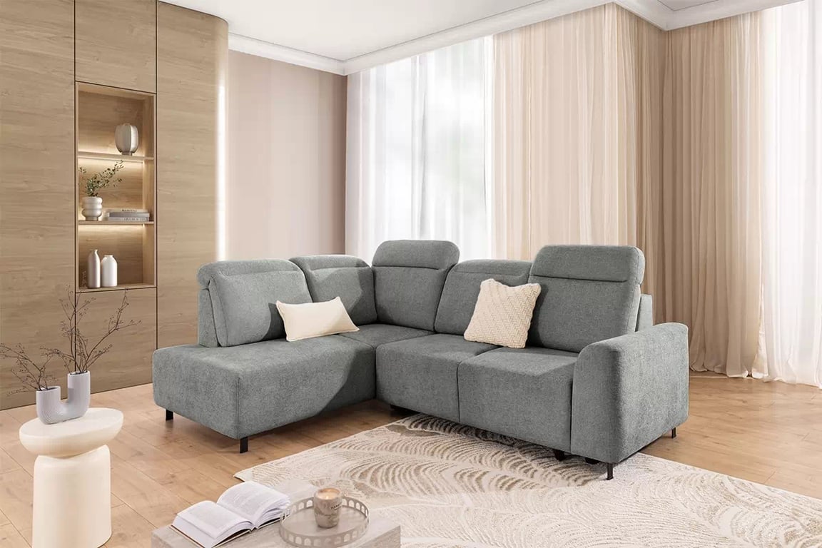 Rohová rozkládací pohovka Magnis L levá s funkcí spánku - šedý szenil Perfect harmony 85 Rohová sedací souprava Magnis L rozkládací levá - šedá šenil Perfect harmony 85