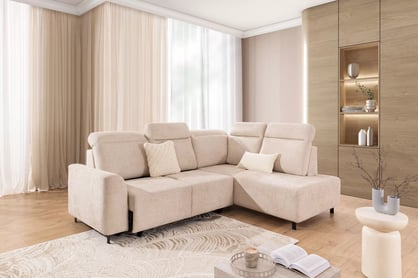 Rohová pohovka Magnis L pravá s funkcí spánku - béžová tkanina Magni 206.03 –konec série Rohová sedací souprava Magnis L rozkládací pravá - béžová plecionka Magni 206.03 - Konec série