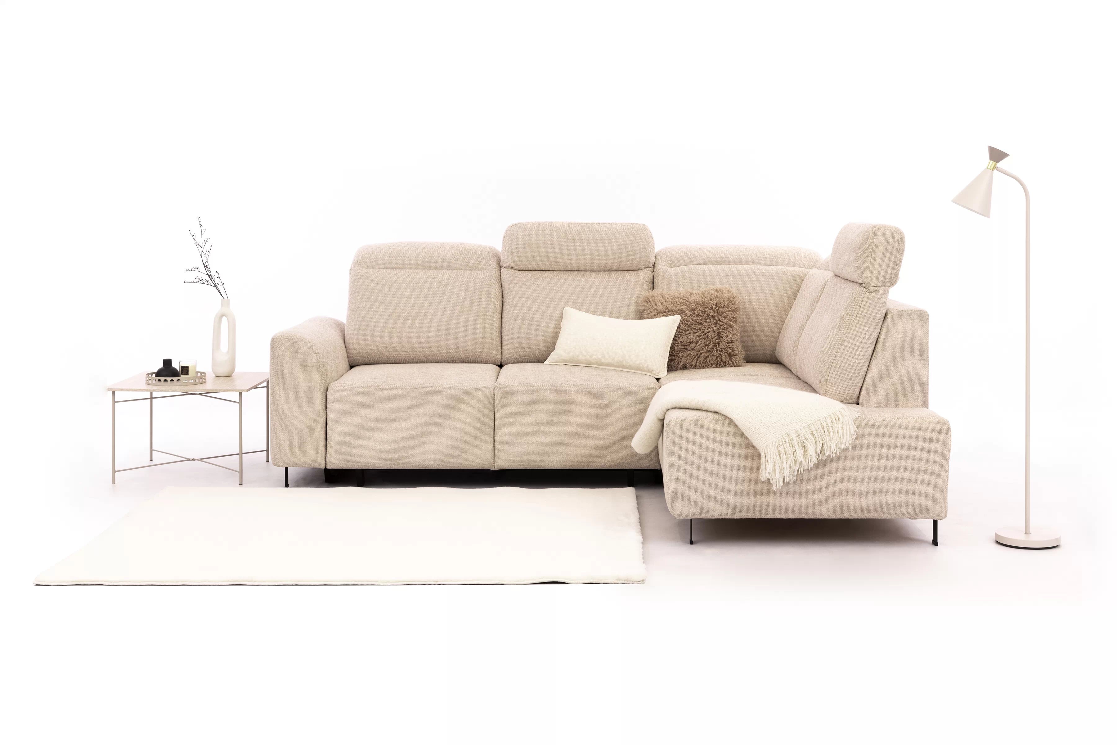 Rohová pohovka Magnis L pravá s funkcí spánku - béžová tkanina Magni 206.03 –konec série Rohová sedací souprava Magnis L rozkládací pravá - béžová plecionka Magni 206.03 - Konec série