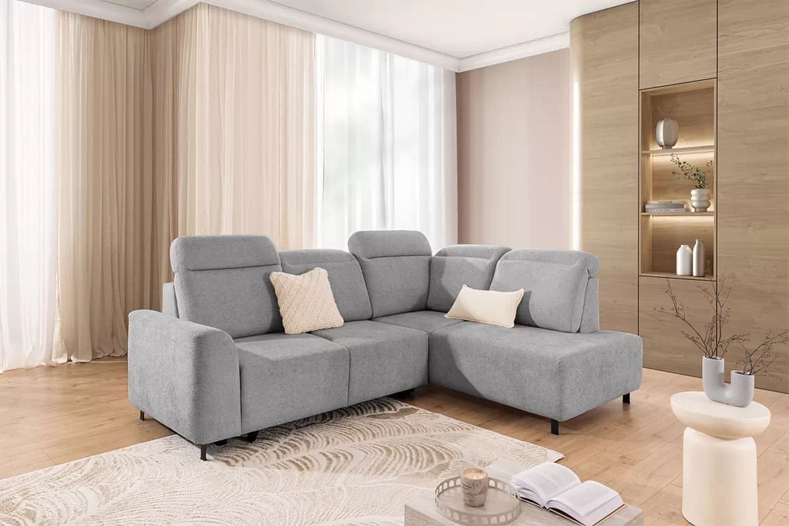 Rohová rozkládací pohovka Magnis L pravá s funkcí spánku - světle šedý szenil Perfect harmony 80 Rohová sedací souprava Magnis L rozkládací pravá - světlý šedá Perfect harmony 80