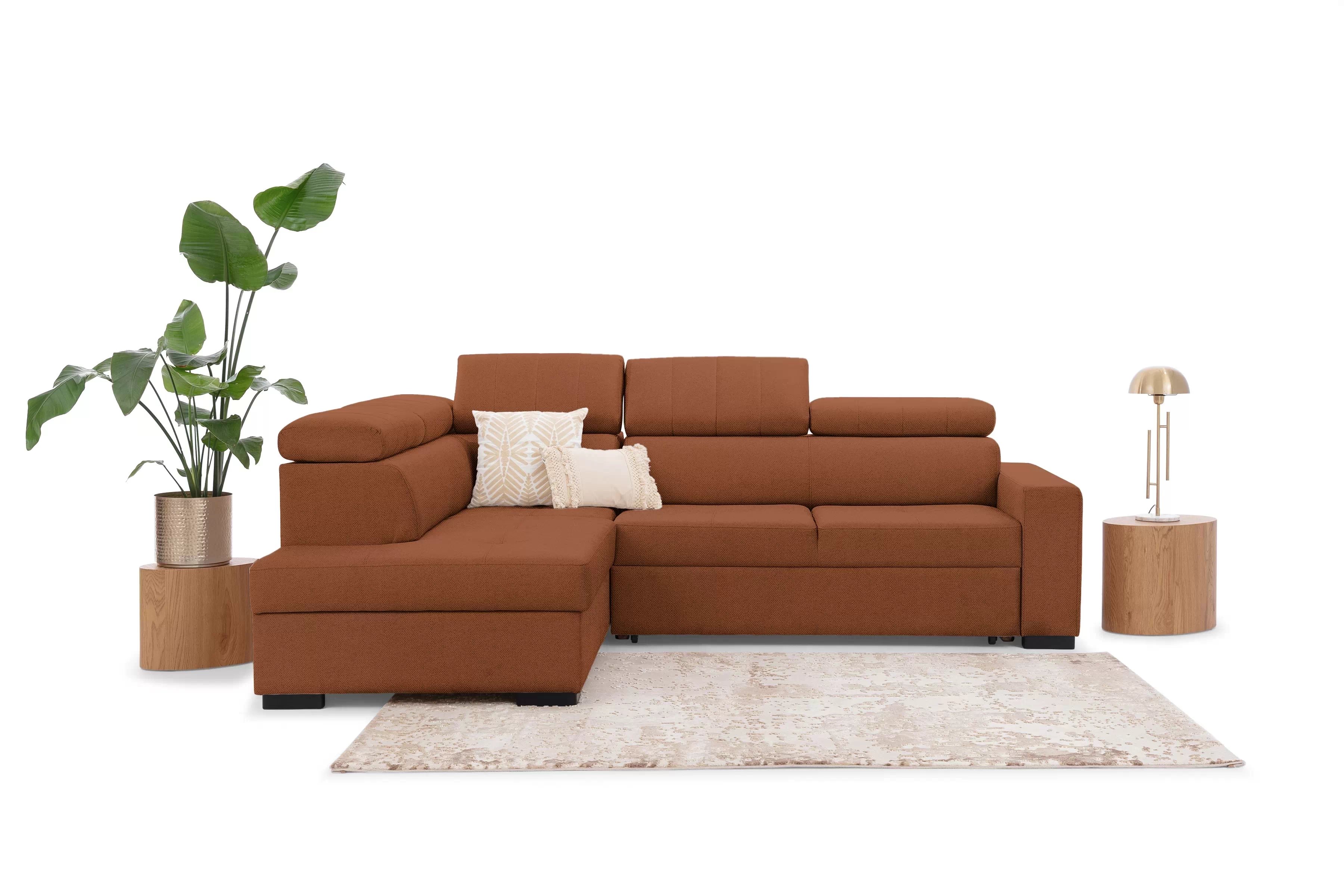 Rohová sedací souprava Modeno L levá s rozkladem - rezavý plyš Pretty 09 Rohová sedací souprava Modeno L rozkládací levá - cihlová plusz Pretty 09