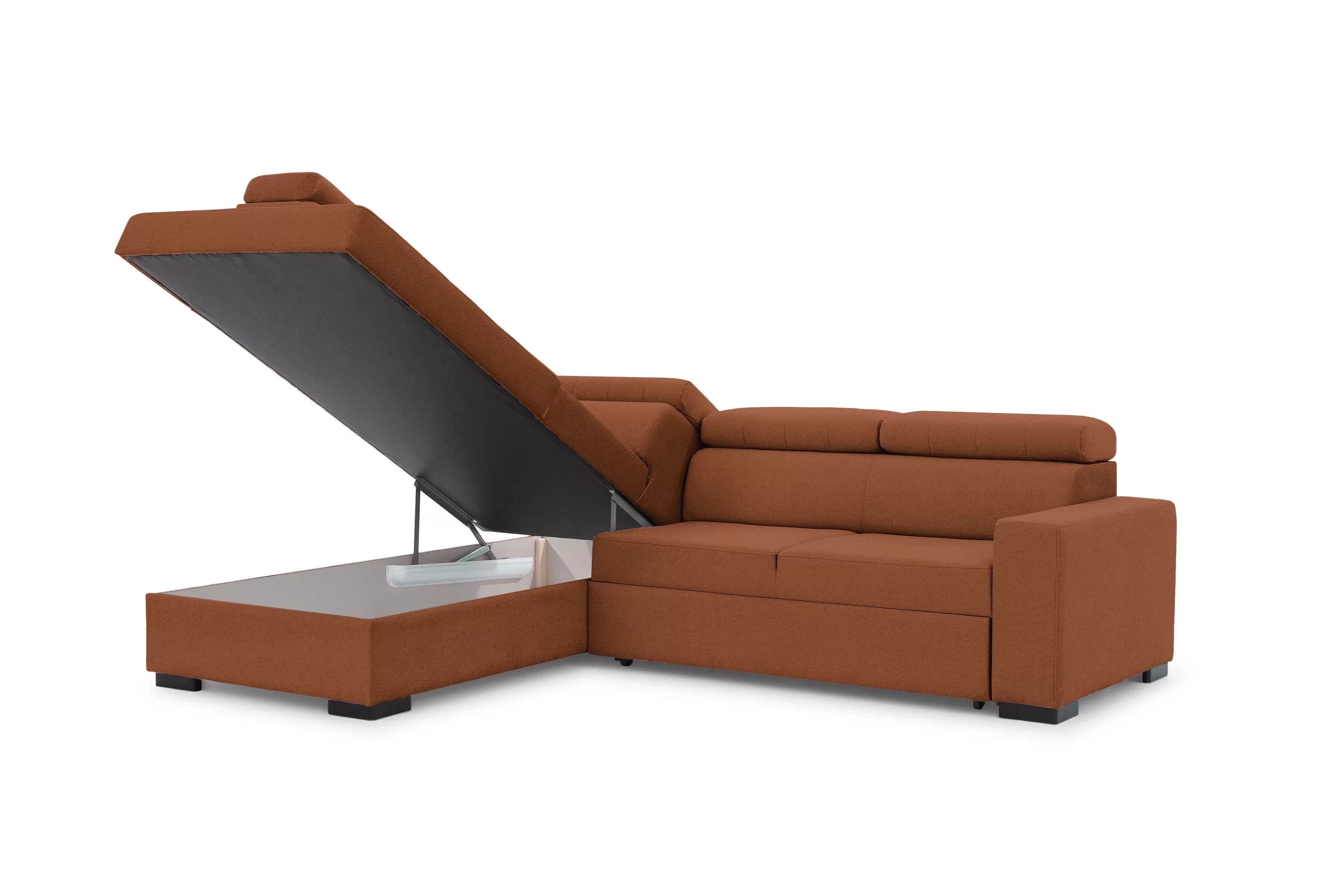 Rohová sedací souprava Modeno L levá s rozkladem - rezavý plyš Pretty 09 Rohová sedací souprava Modeno L rozkládací levá - cihlová plusz Pretty 09