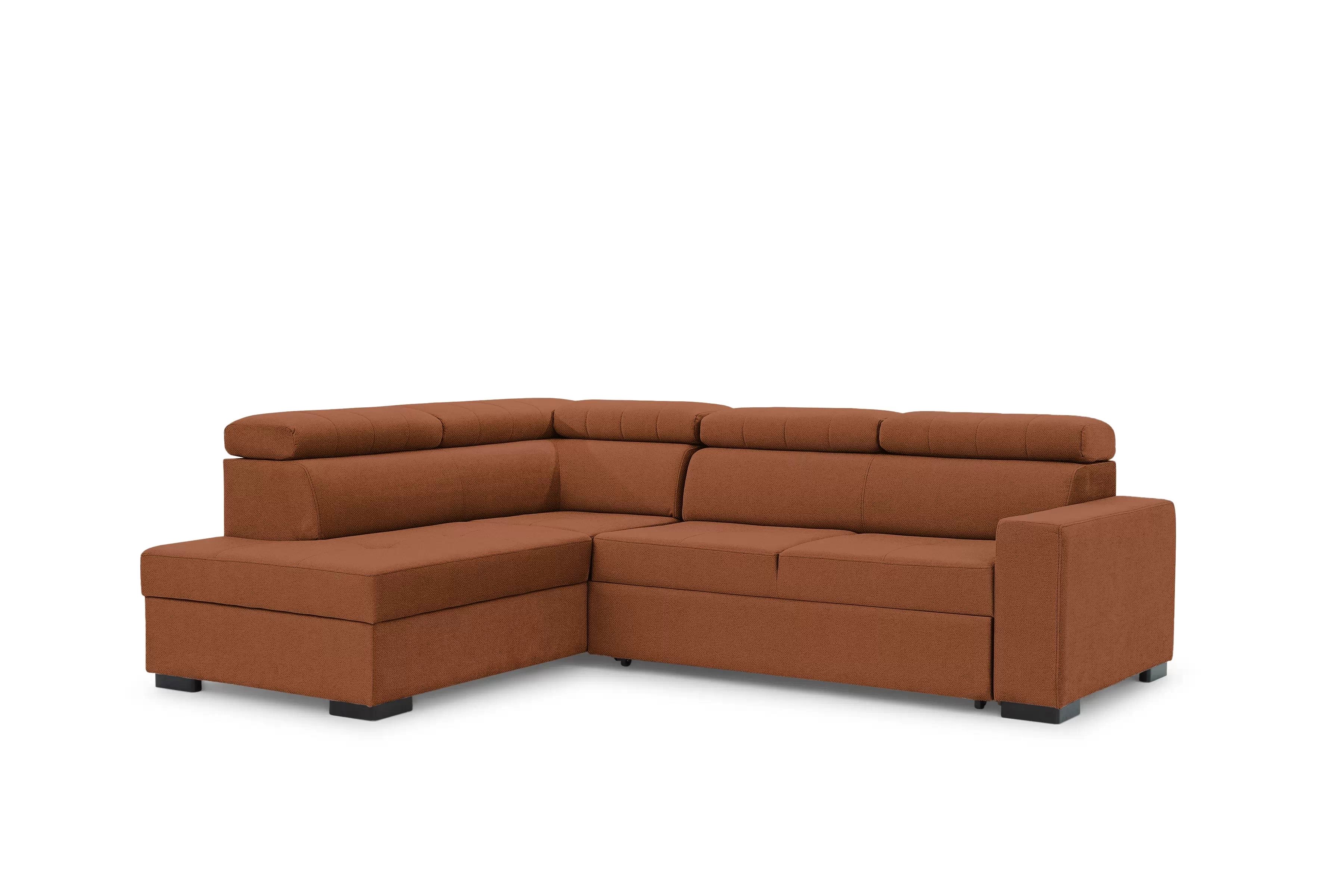 Rohová sedací souprava Modeno L levá s rozkladem - rezavý plyš Pretty 09 Rohová sedací souprava Modeno L rozkládací levá - cihlová plusz Pretty 09