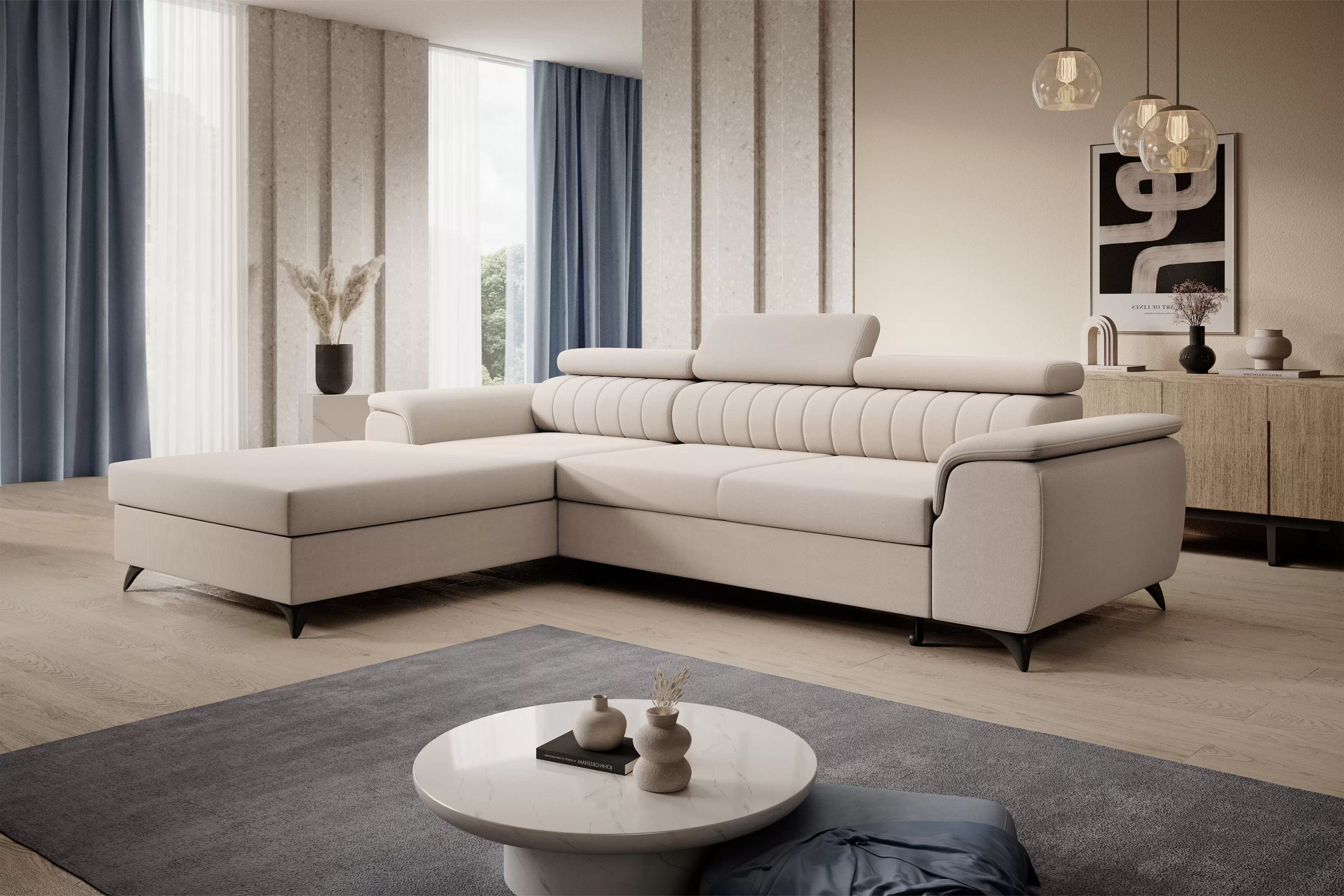 Rozkládací rohová sedací souprava Monrose Mini levá - béžová Pretty 03 Rohová sedací souprava Monrose L II rozkládací levá - béžová plusz Pretty 03 