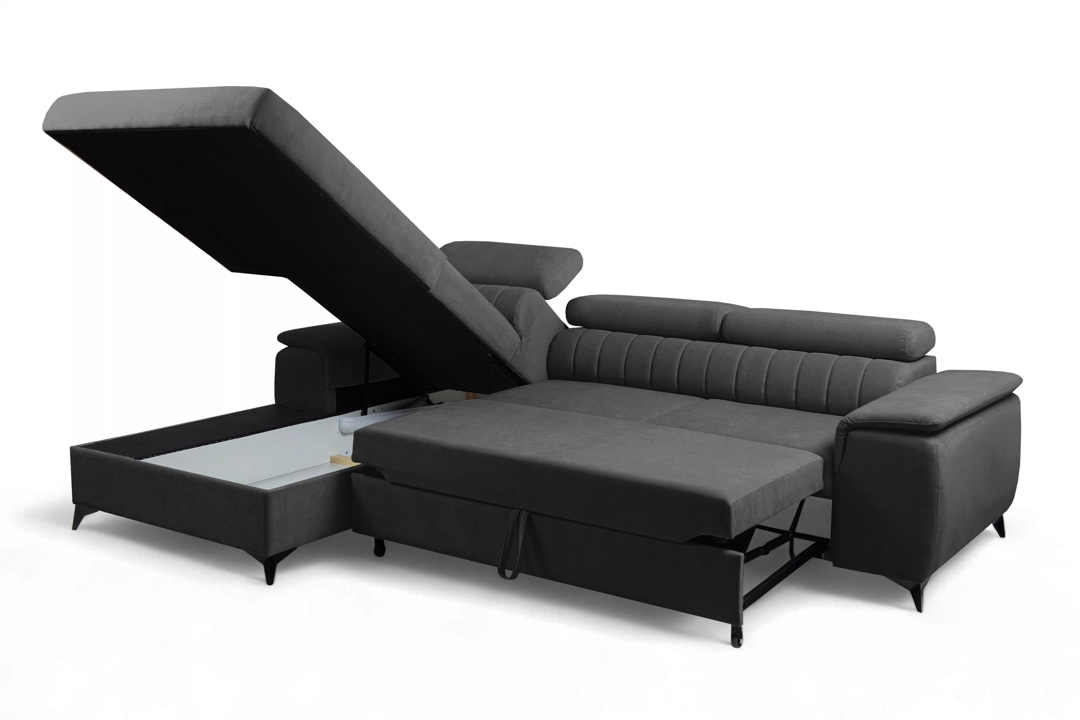 Rozkládací rohová sedací souprava Monrose Mini levá - grafitová Pretty 21 Rohová sedací souprava Monrose L II rozkládací levá - grafitová plusz Pretty 21 