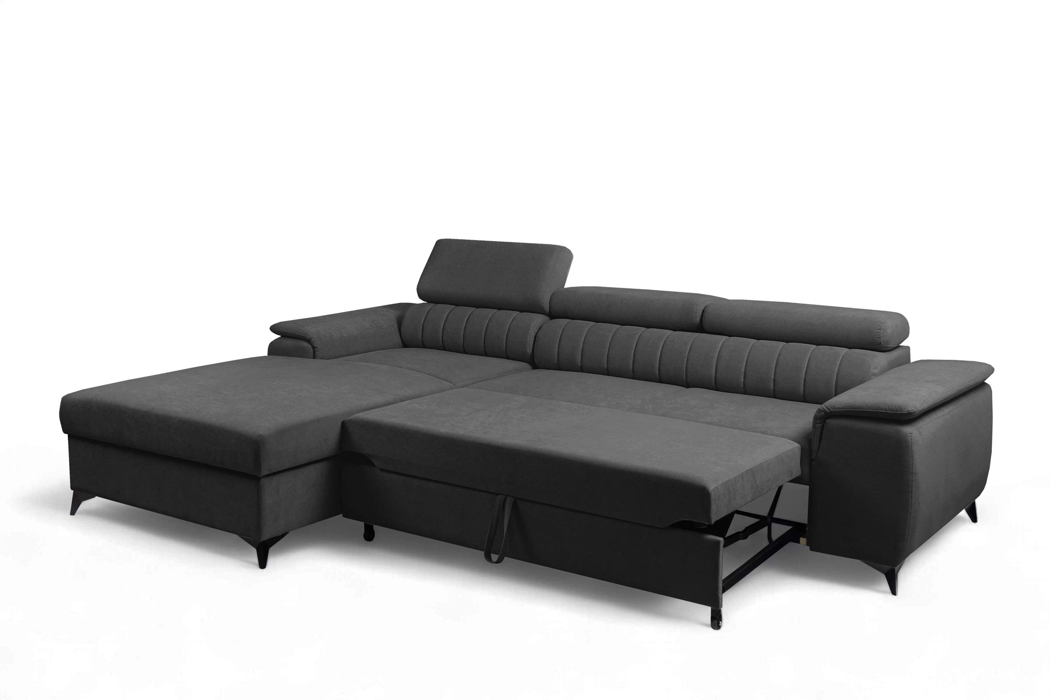 Rozkládací rohová sedací souprava Monrose Mini levá - grafitová Pretty 21 Rohová sedací souprava Monrose L II rozkládací levá - grafitová plusz Pretty 21 