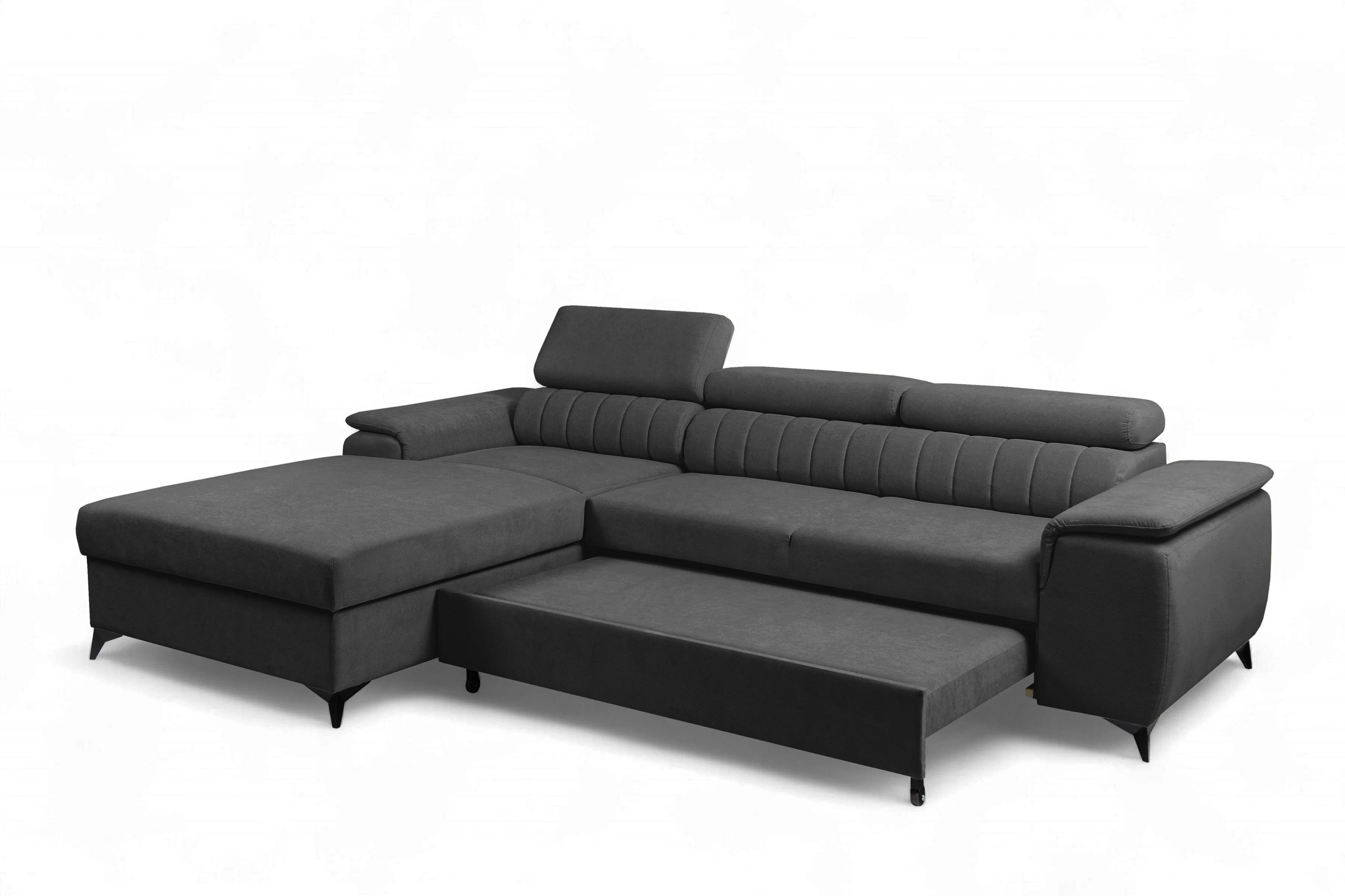 Rozkládací rohová sedací souprava Monrose Mini levá - grafitová Pretty 21 Rohová sedací souprava Monrose L II rozkládací levá - grafitová plusz Pretty 21 