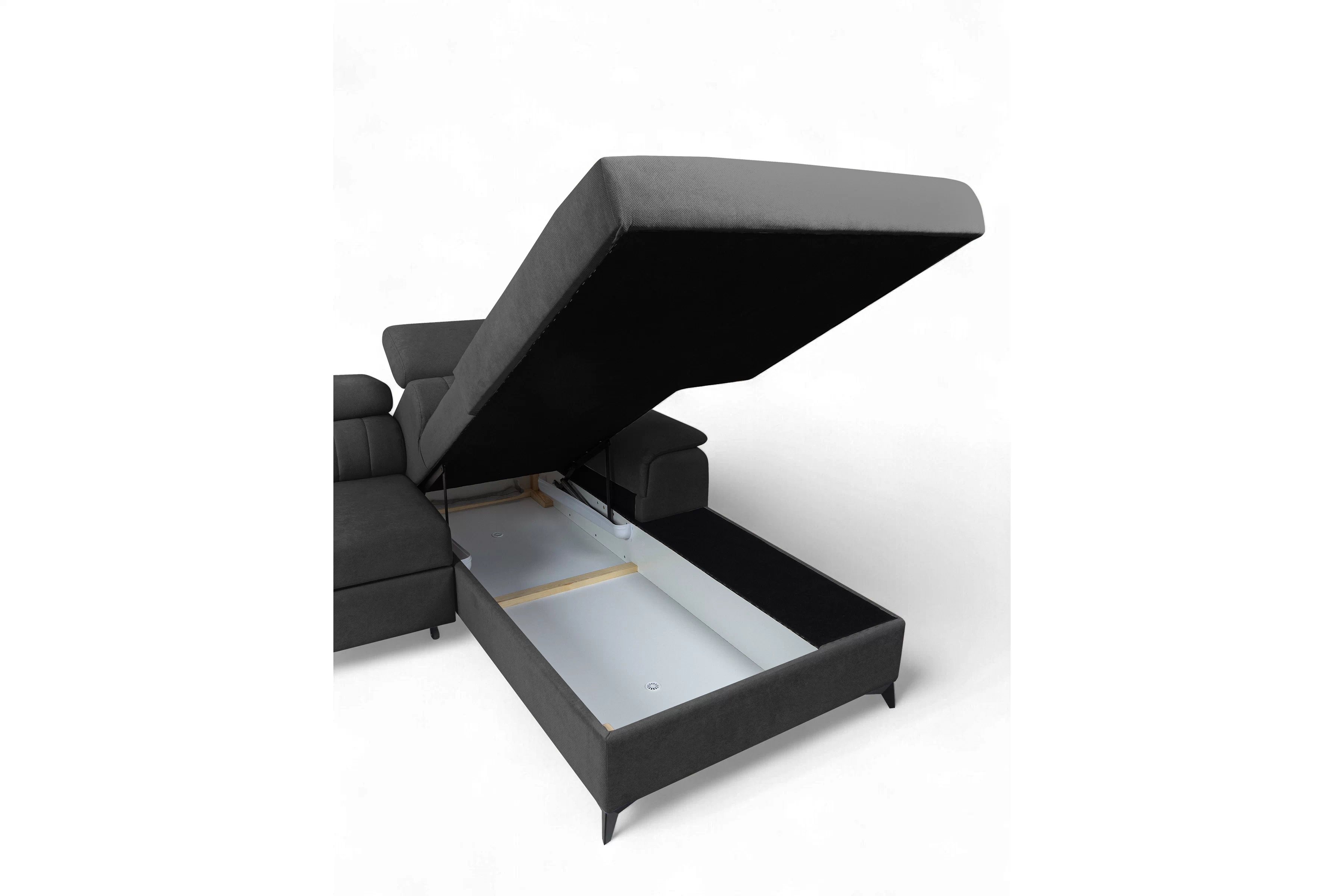 Rozkládací rohová sedací souprava Monrose Mini pravá - grafitová Pretty 21 Rohová sedací souprava Monrose L II rozkládací pravá - grafitová plusz Pretty 21