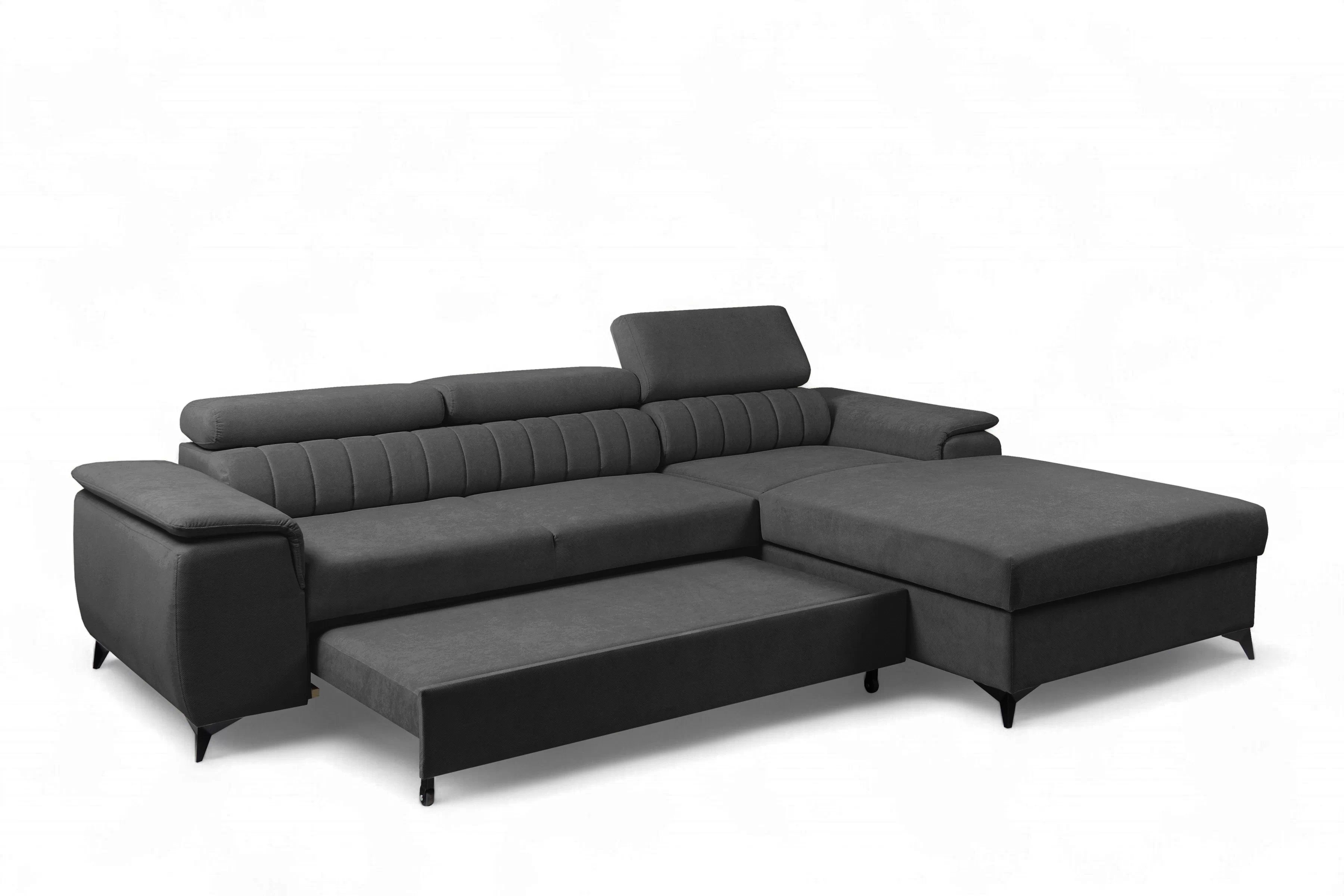 Rozkládací rohová sedací souprava Monrose Mini pravá - grafitová Pretty 21 Rohová sedací souprava Monrose L II rozkládací pravá - grafitová plusz Pretty 21