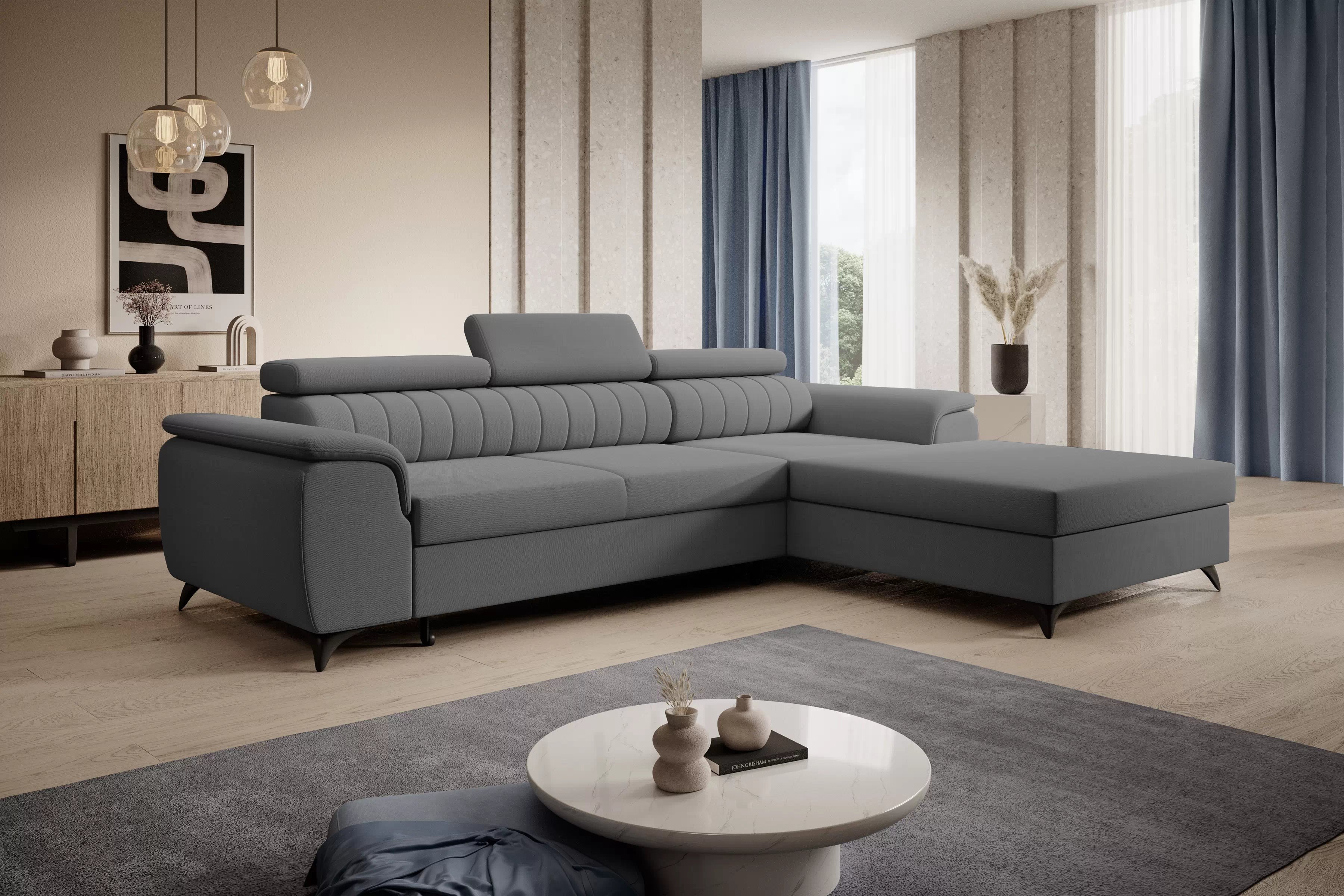 Rozkládací rohová sedací souprava Monrose Mini pravá - šedá Pretty 17 Rohová sedací souprava Monrose L II rozkládací pravá - šedá plusz Pretty 17