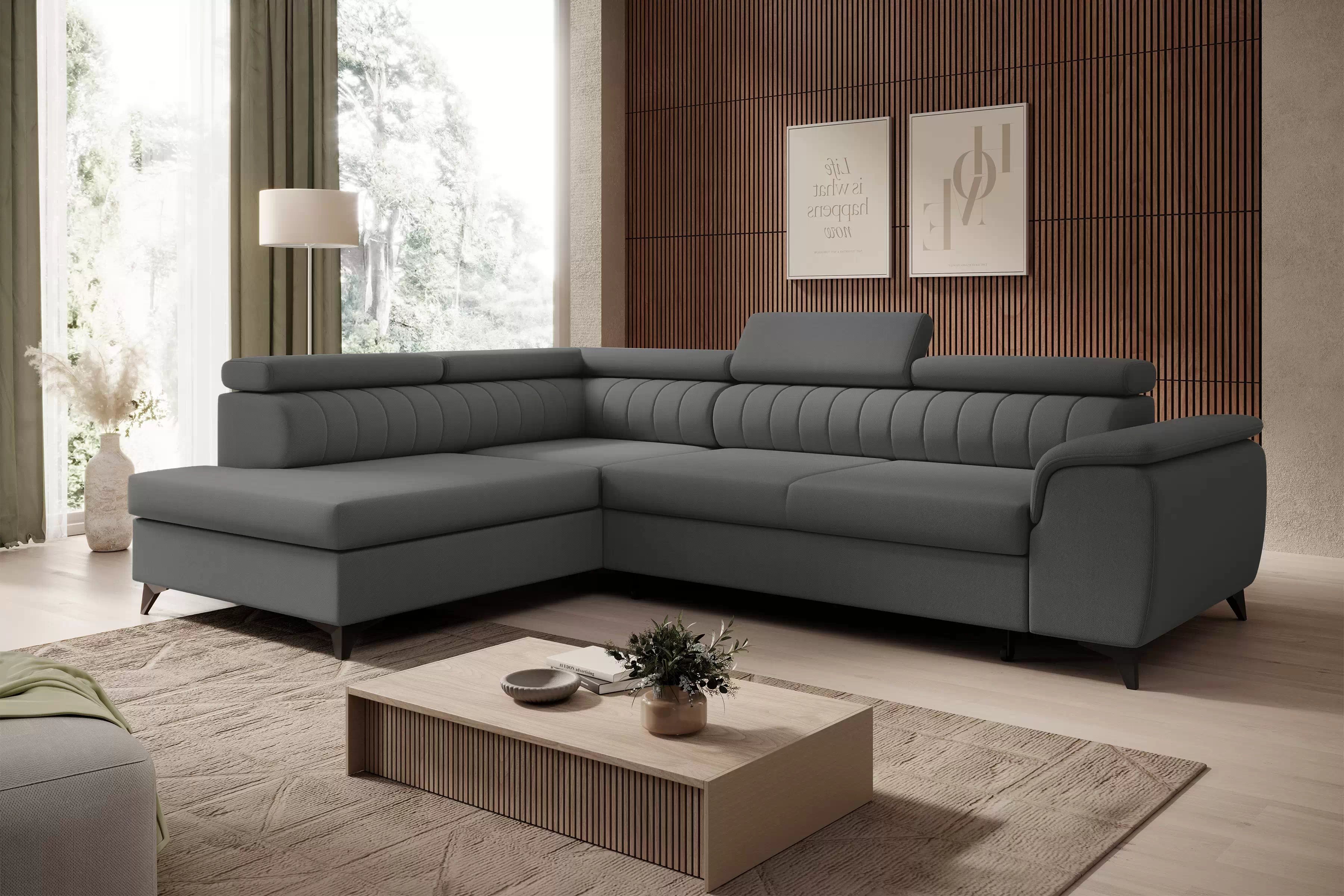 Rohová pohovka Monrose L levá s funkcí spánku - šedý welvet Zetta 303 Rohová sedací souprava Monrose L rozkládací levá - šedá welwet latwoczyszczacy Zetta 303 