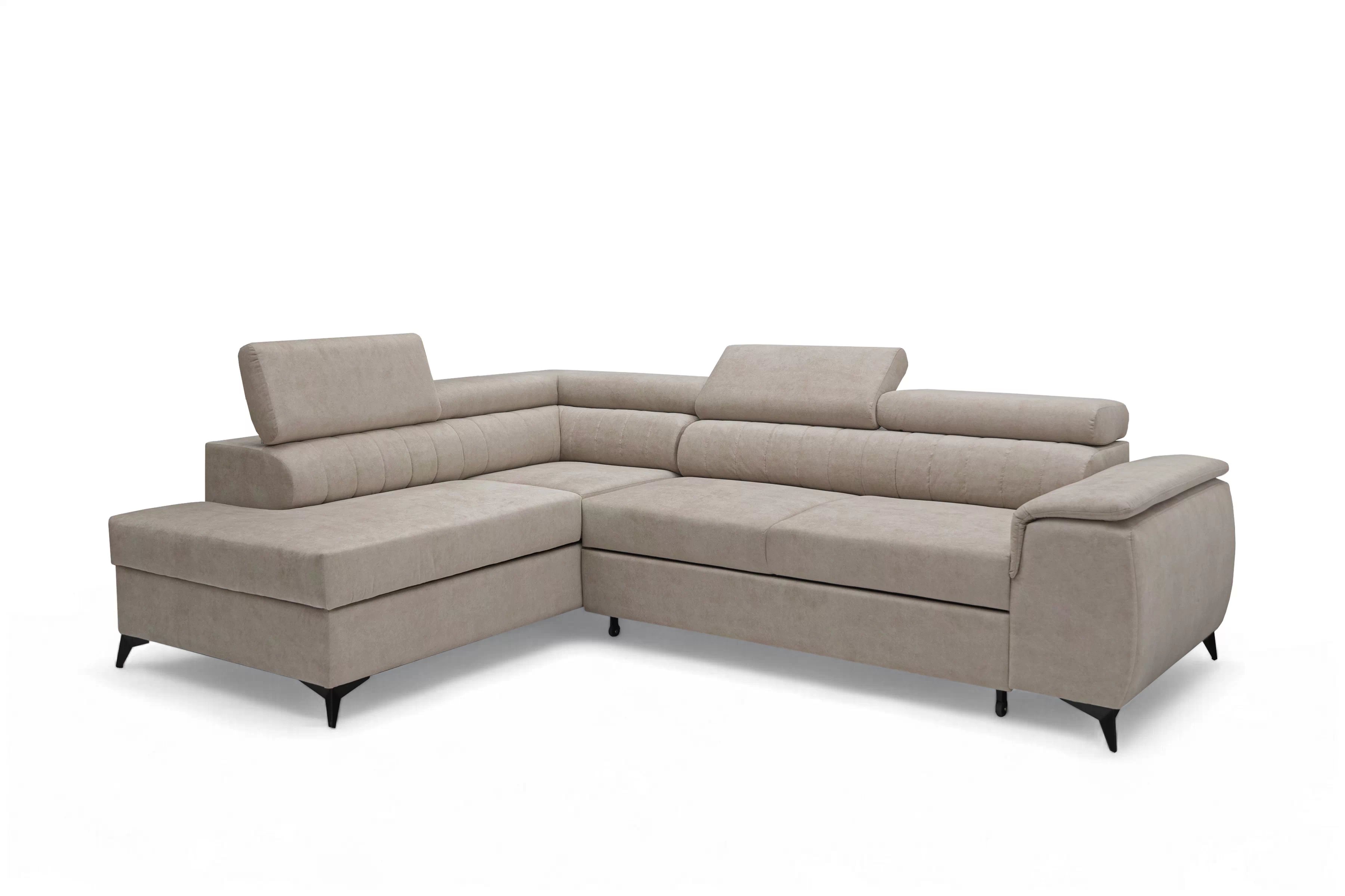 Rohová pohovka Monrose L levá s funkcí spánku - béžový welvet Zetta 291 Rohová sedací souprava Monrose L rozkládací levá - béžová welwet latwoczyszczacy Zetta 291