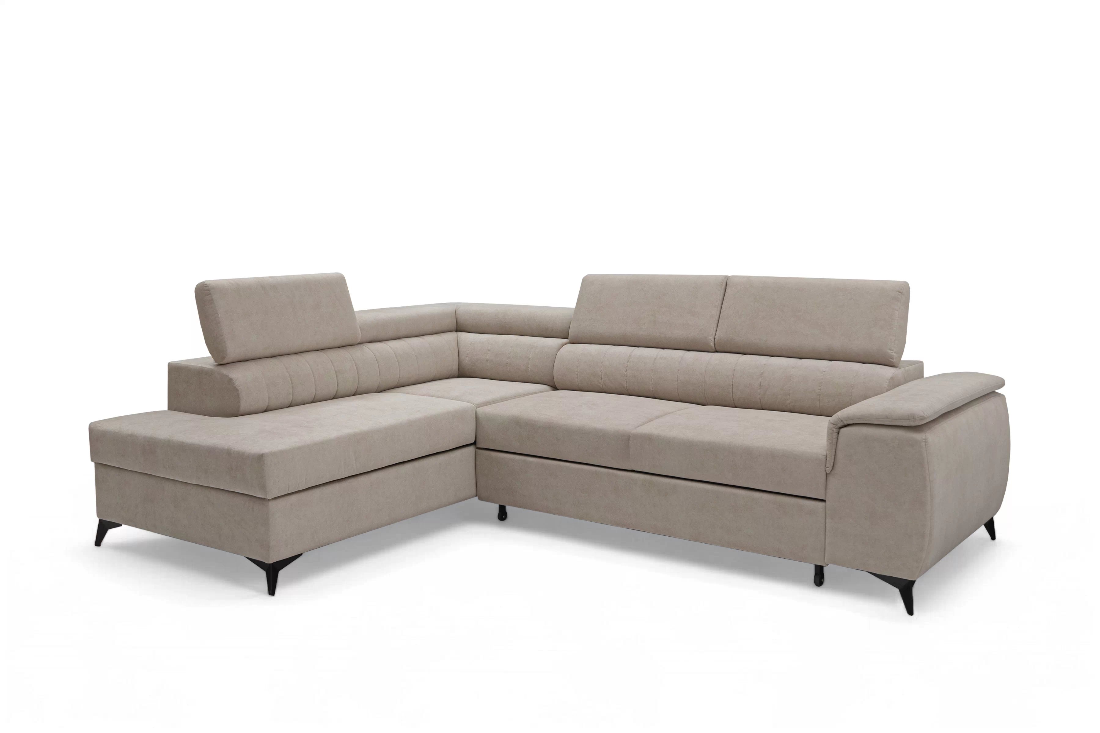 Rohová pohovka Monrose L levá s funkcí spánku - béžový welvet Zetta 291 Rohová sedací souprava Monrose L rozkládací levá - béžová welwet latwoczyszczacy Zetta 291