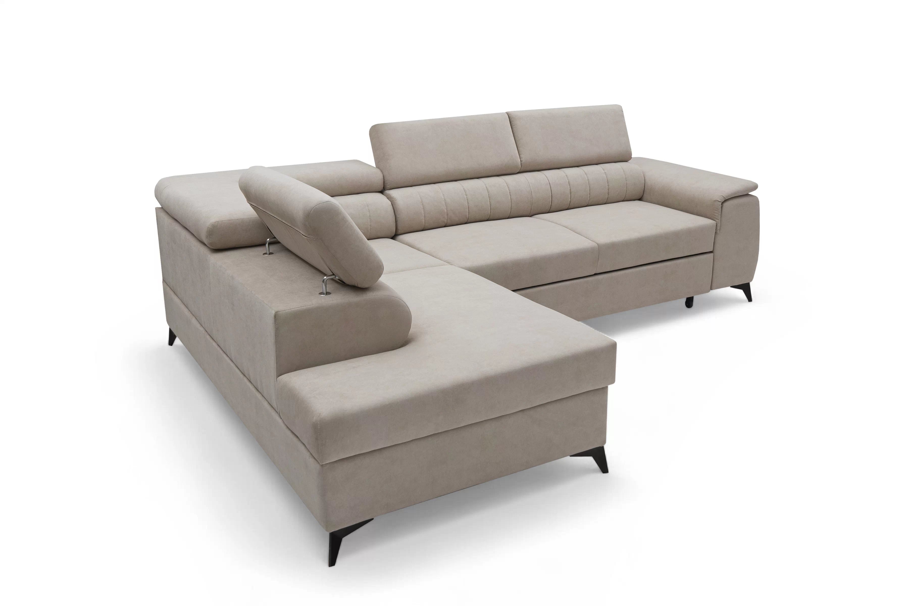 Rohová pohovka Monrose L levá s funkcí spánku - béžový welvet Zetta 291 Rohová sedací souprava Monrose L rozkládací levá - béžová welwet latwoczyszczacy Zetta 291