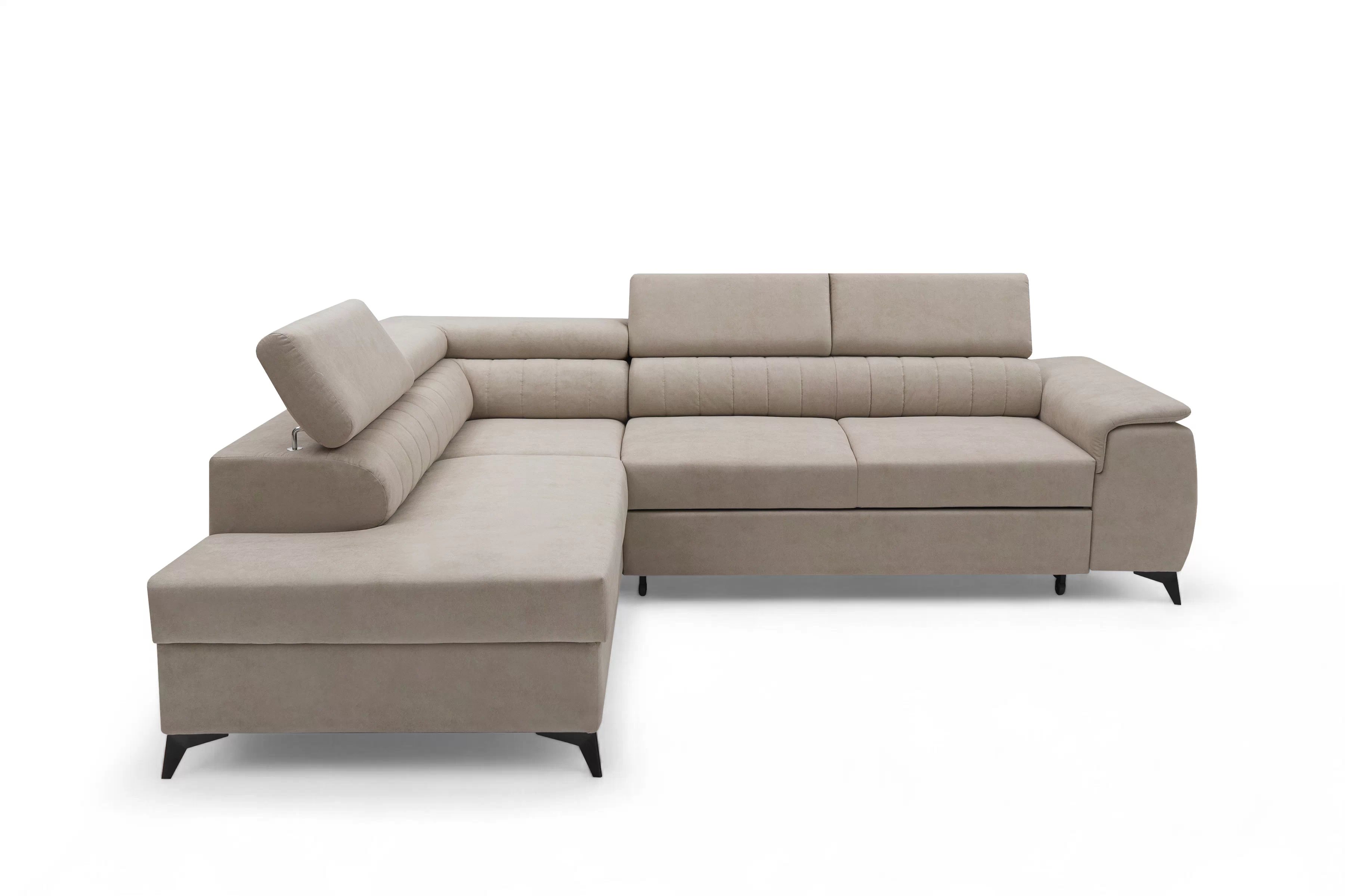 Rohová pohovka Monrose L levá s funkcí spánku - béžový welvet Zetta 291 Rohová sedací souprava Monrose L rozkládací levá - béžová welwet latwoczyszczacy Zetta 291