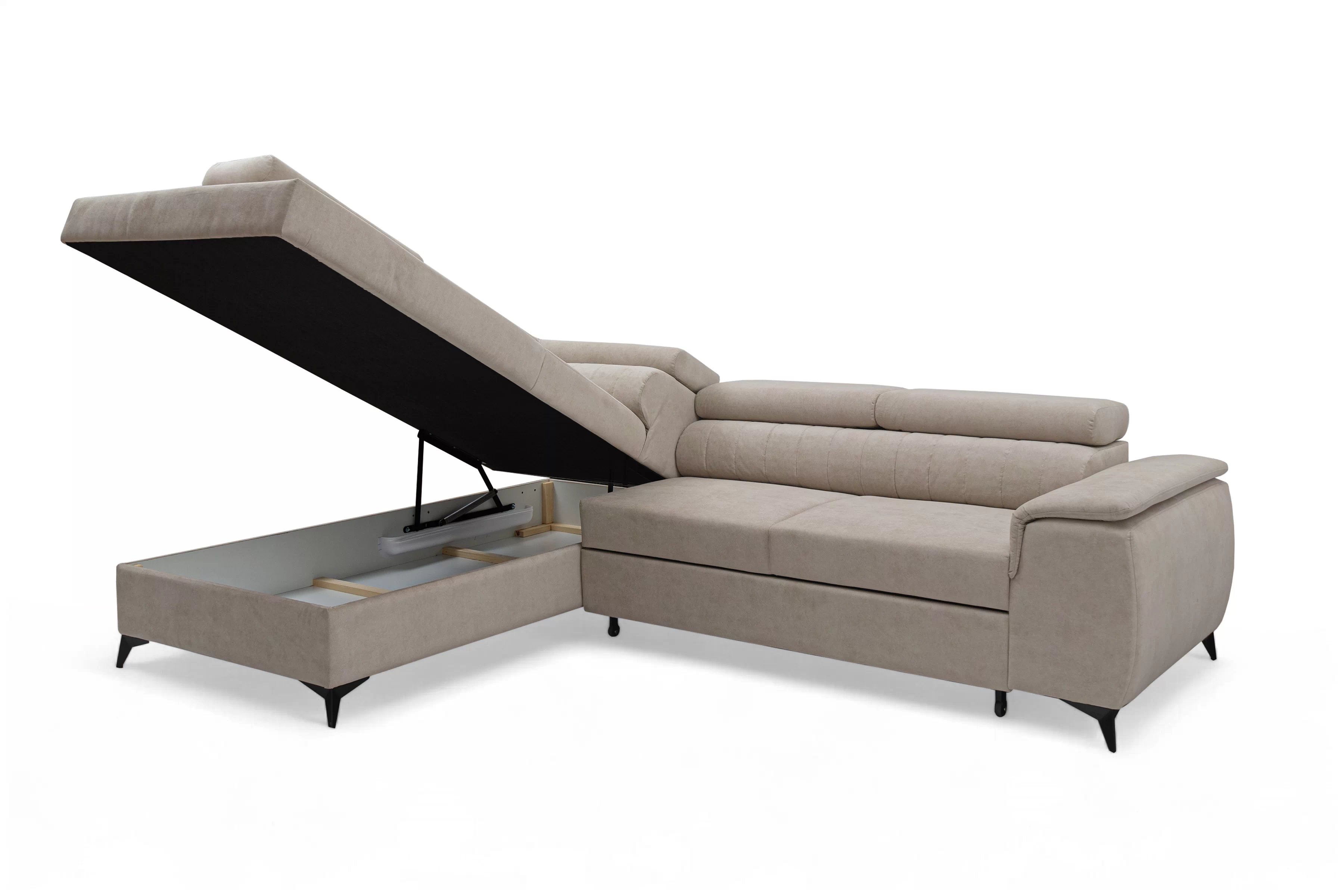 Rohová pohovka Monrose L levá s funkcí spánku - béžový welvet Zetta 291 Rohová sedací souprava Monrose L rozkládací levá - béžová welwet latwoczyszczacy Zetta 291