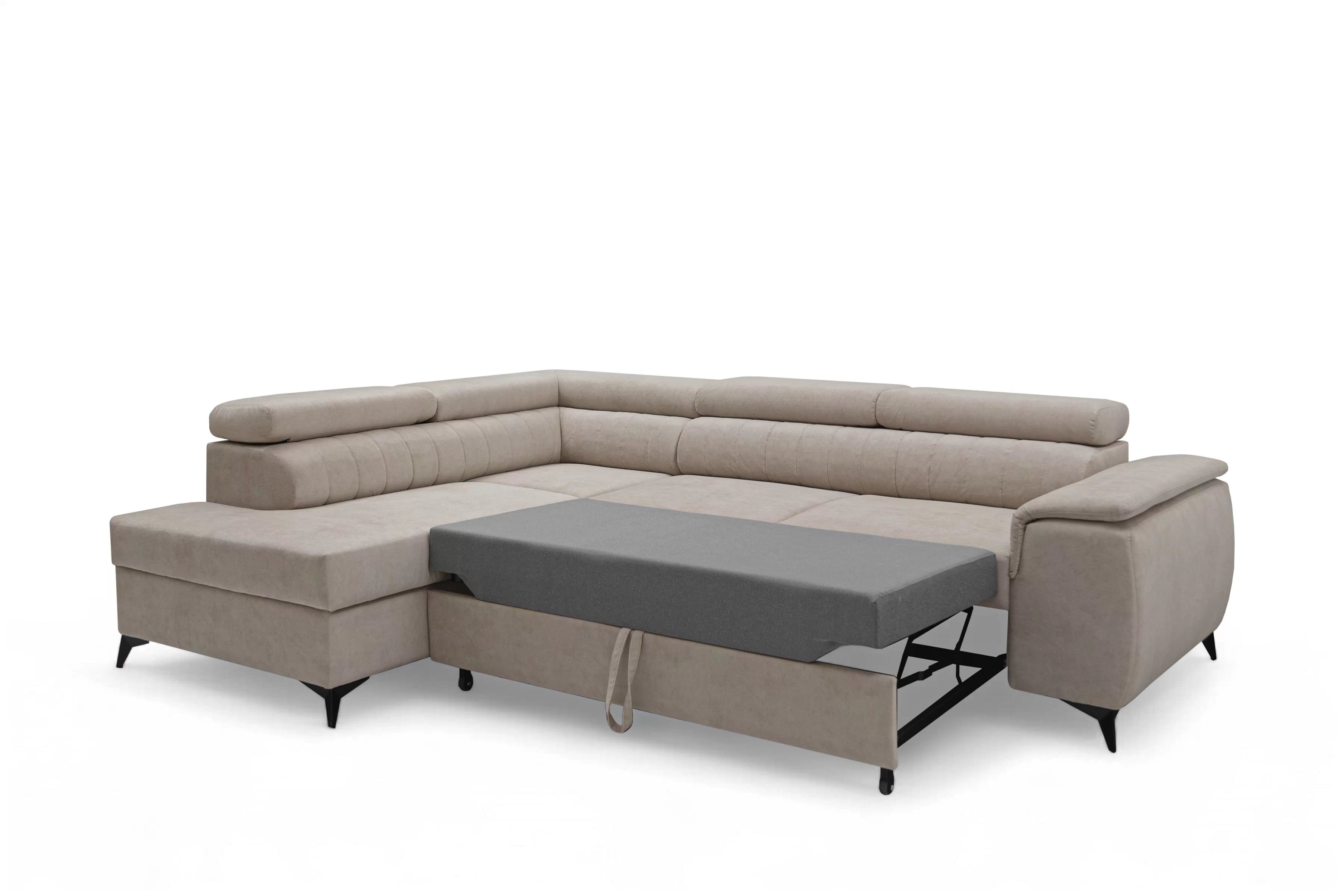 Rohová pohovka Monrose L levá s funkcí spánku - béžový welvet Zetta 291 Rohová sedací souprava Monrose L rozkládací levá - béžová welwet latwoczyszczacy Zetta 291