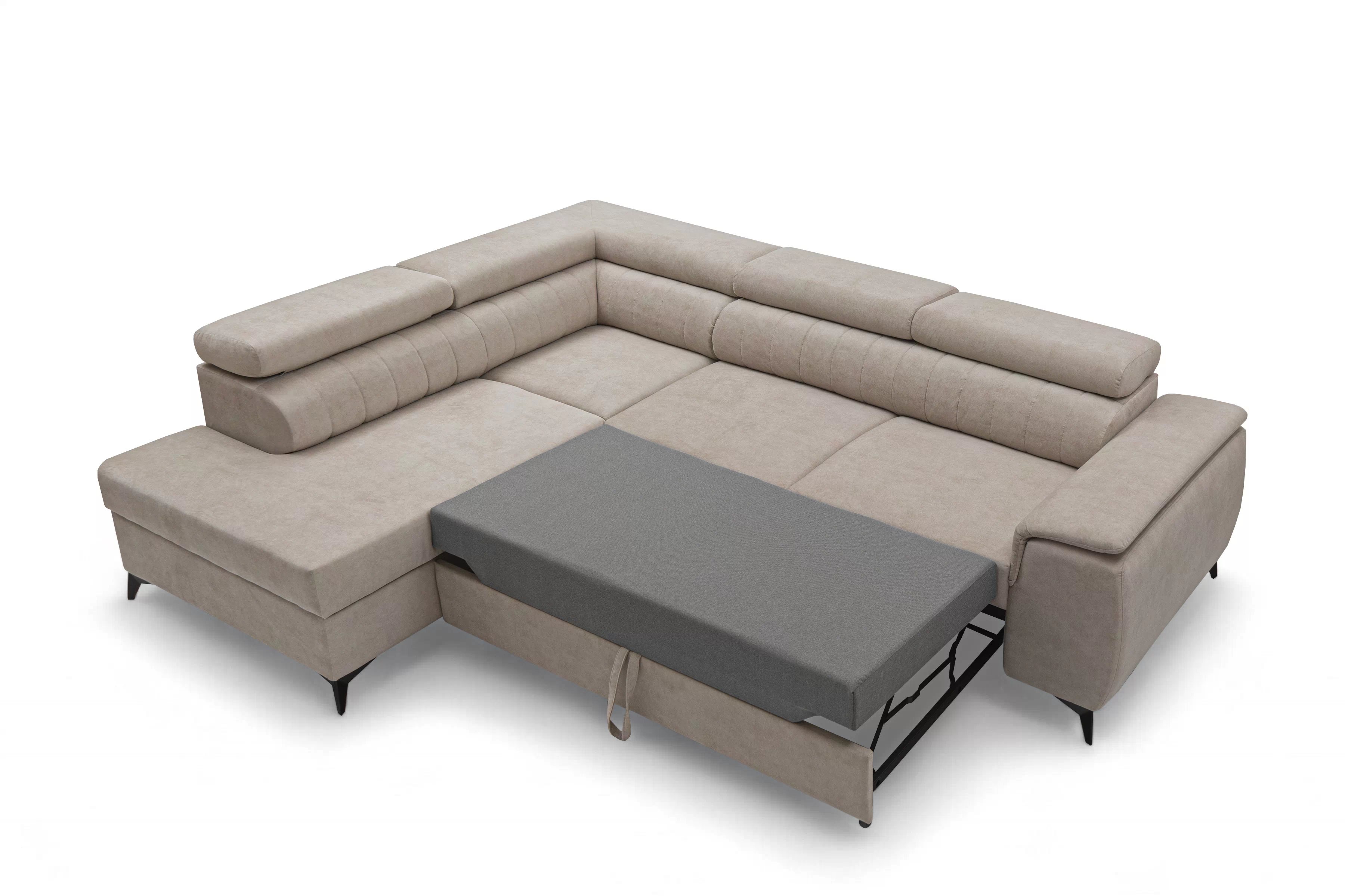 Rohová pohovka Monrose L levá s funkcí spánku - béžový welvet Zetta 291 Rohová sedací souprava Monrose L rozkládací levá - béžová welwet latwoczyszczacy Zetta 291