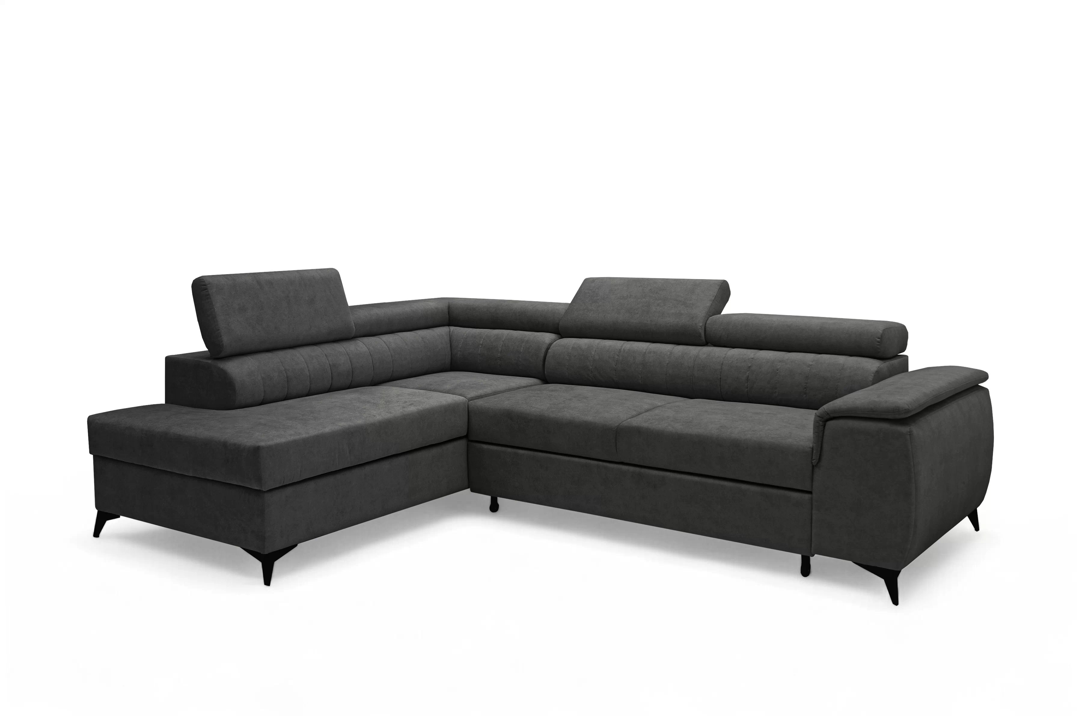 Rohová pohovka Monrose L levá s funkcí spánku - tmavě šedý welvet Zetta 305 Rohová sedací souprava Monrose L rozkládací levá - tmavě šedá welwet latwoczyszczacy Zetta 305 