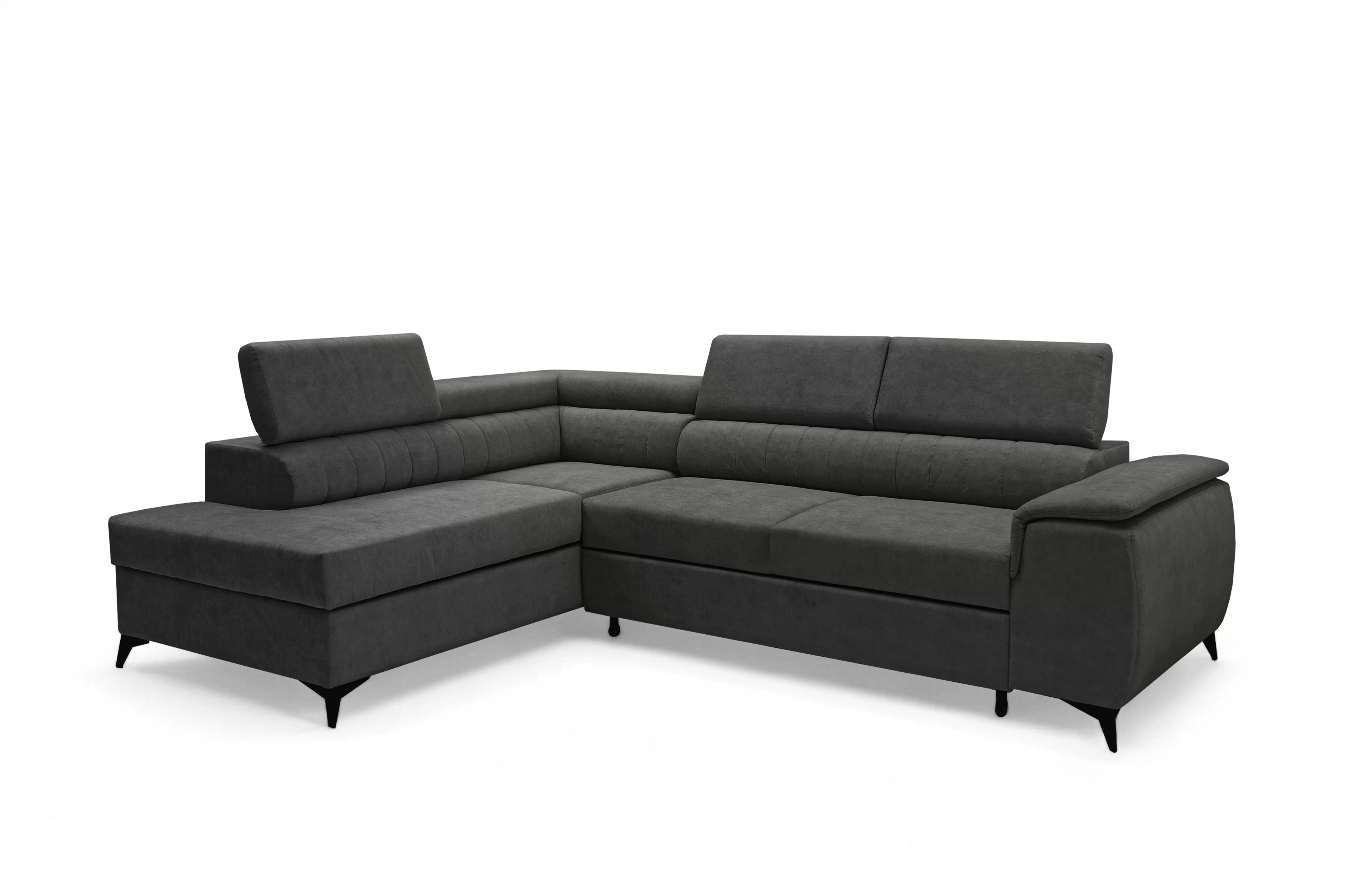 Rohová pohovka Monrose L levá s funkcí spánku - tmavě šedý welvet Zetta 305 Rohová sedací souprava Monrose L rozkládací levá - tmavě šedá welwet latwoczyszczacy Zetta 305 