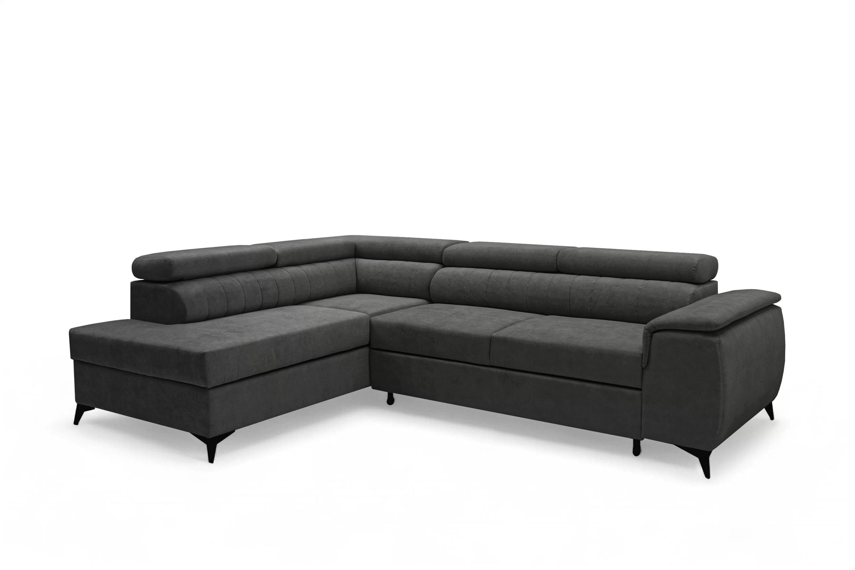 Rohová pohovka Monrose L levá s funkcí spánku - tmavě šedý welvet Zetta 305 Rohová sedací souprava Monrose L rozkládací levá - tmavě šedá welwet latwoczyszczacy Zetta 305 