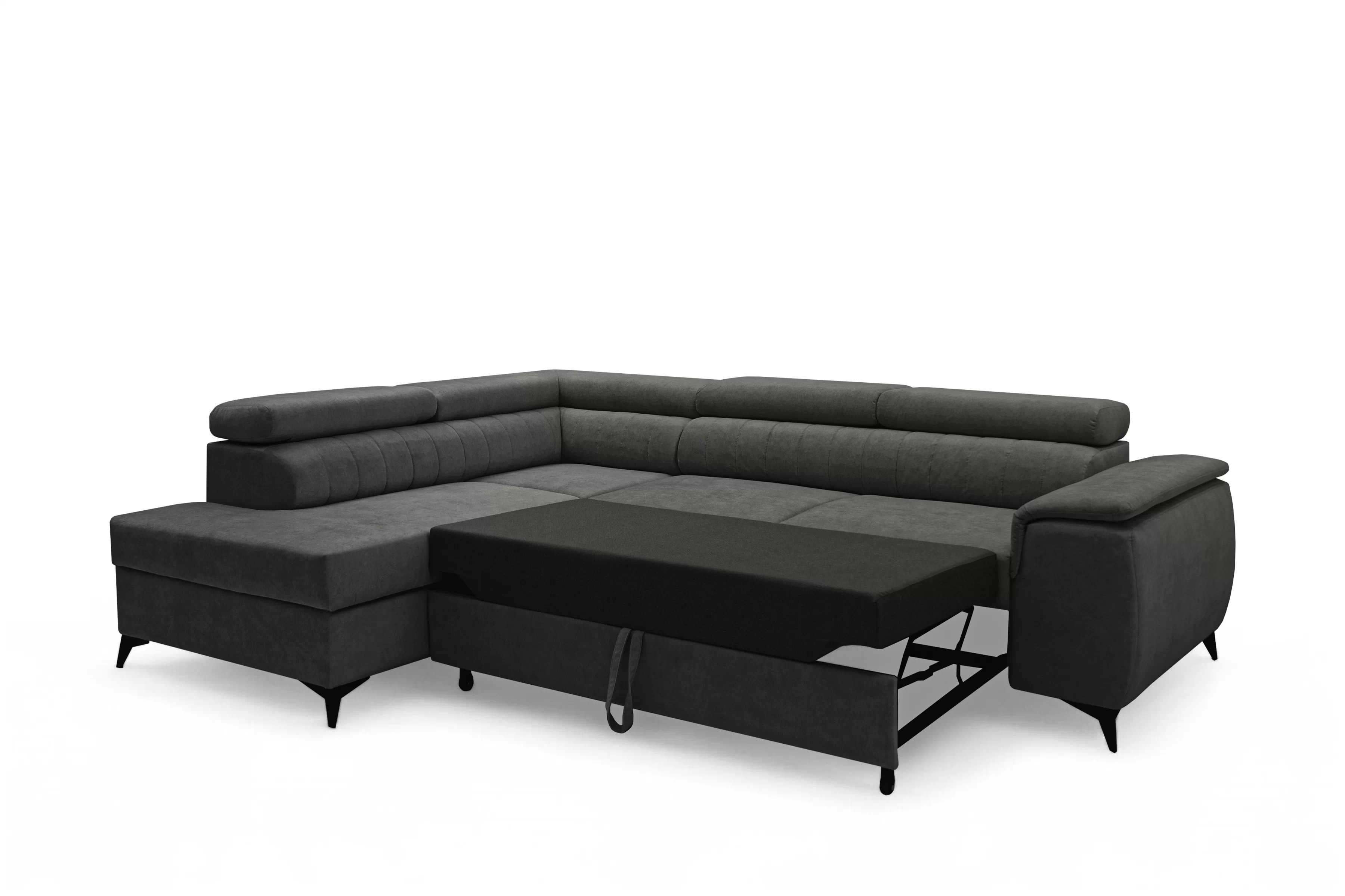 Rohová pohovka Monrose L levá s funkcí spánku - tmavě šedý welvet Zetta 305 Rohová sedací souprava Monrose L rozkládací levá - tmavě šedá welwet latwoczyszczacy Zetta 305 