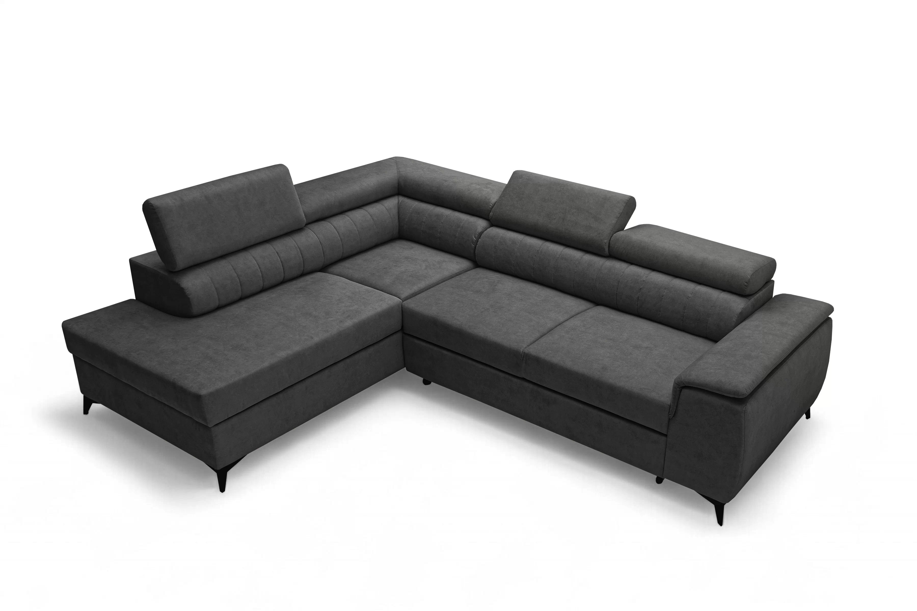 Rohová pohovka Monrose L levá s funkcí spánku - tmavě šedý welvet Zetta 305 Rohová sedací souprava Monrose L rozkládací levá - tmavě šedá welwet latwoczyszczacy Zetta 305 