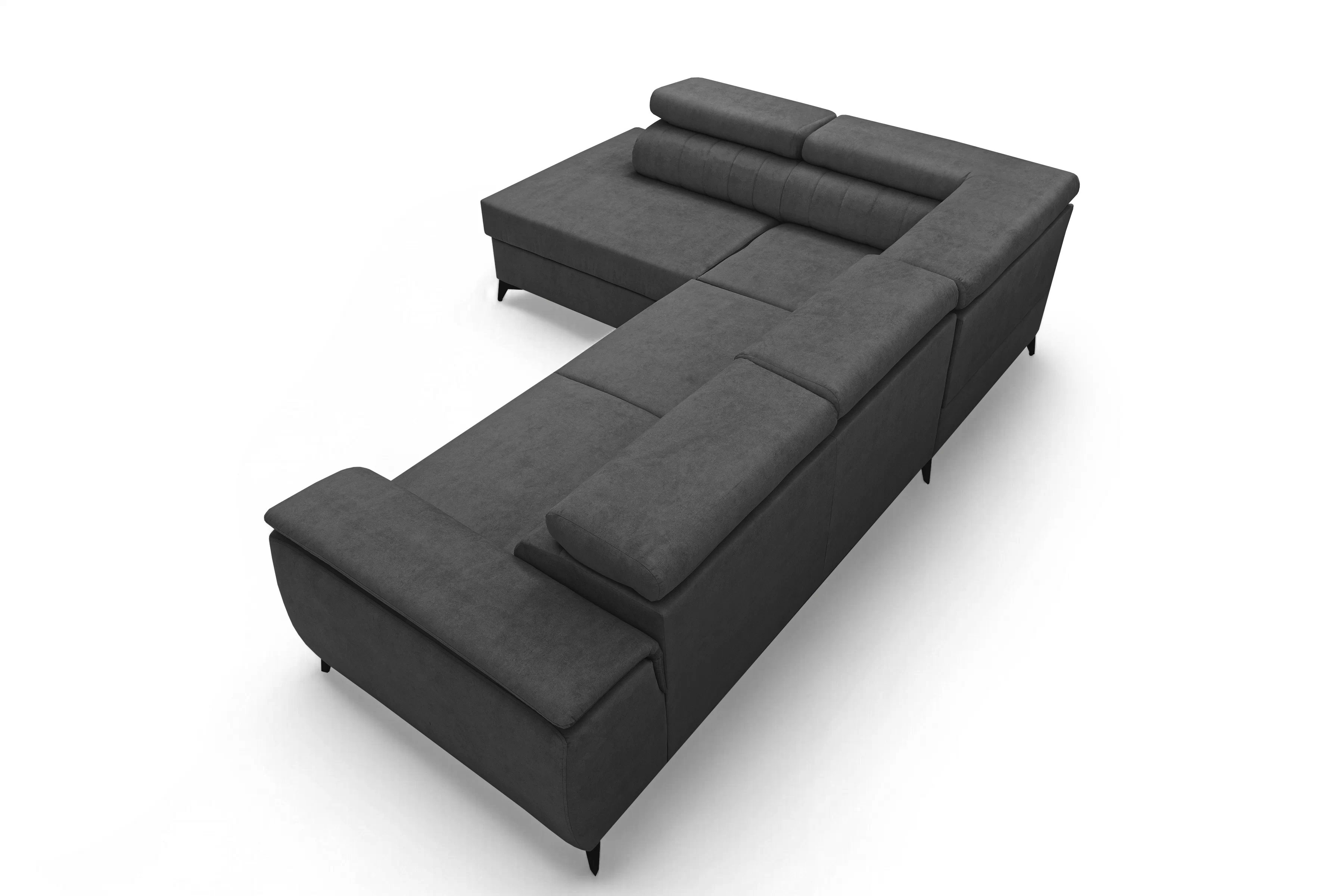 Rohová pohovka Monrose L levá s funkcí spánku - tmavě šedý welvet Zetta 305 Rohová sedací souprava Monrose L rozkládací levá - tmavě šedá welwet latwoczyszczacy Zetta 305 