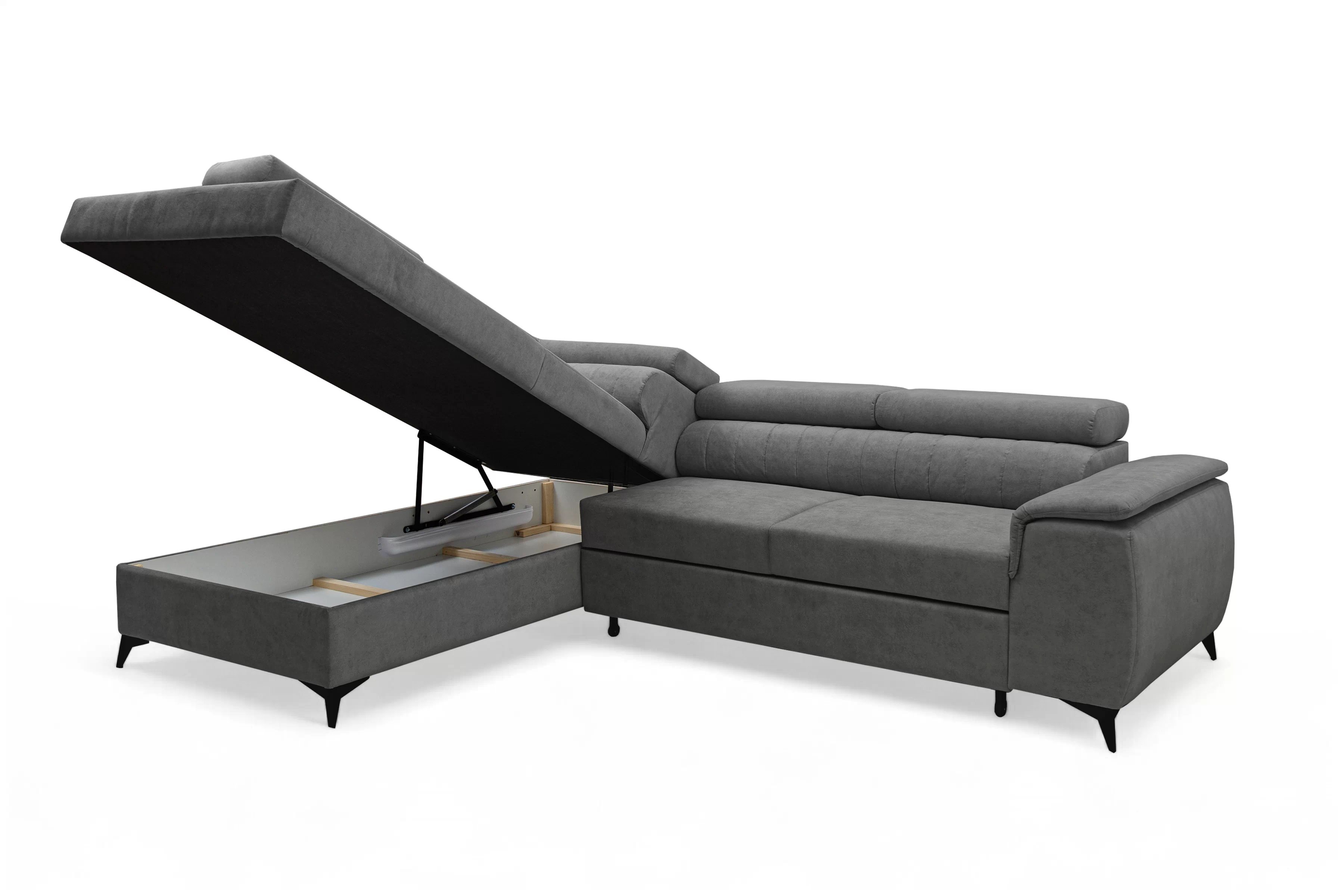 Rohová pohovka Monrose L levá s funkcí spánku - šedý welvet Zetta 303 Rohová sedací souprava Monrose L rozkládací levá - šedá welwet latwoczyszczacy Zetta 303 