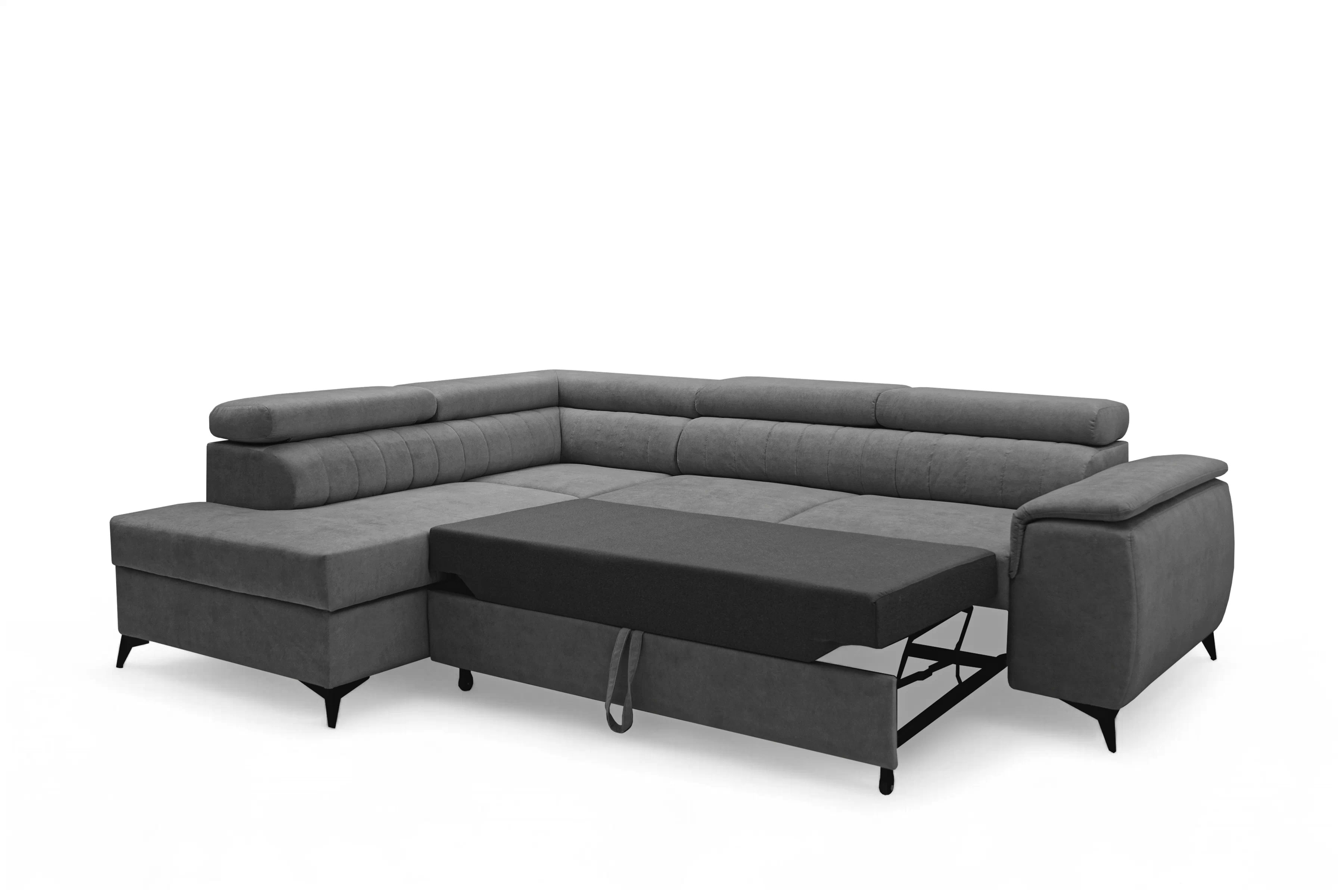 Rohová pohovka Monrose L levá s funkcí spánku - šedý welvet Zetta 303 Rohová sedací souprava Monrose L rozkládací levá - šedá welwet latwoczyszczacy Zetta 303 