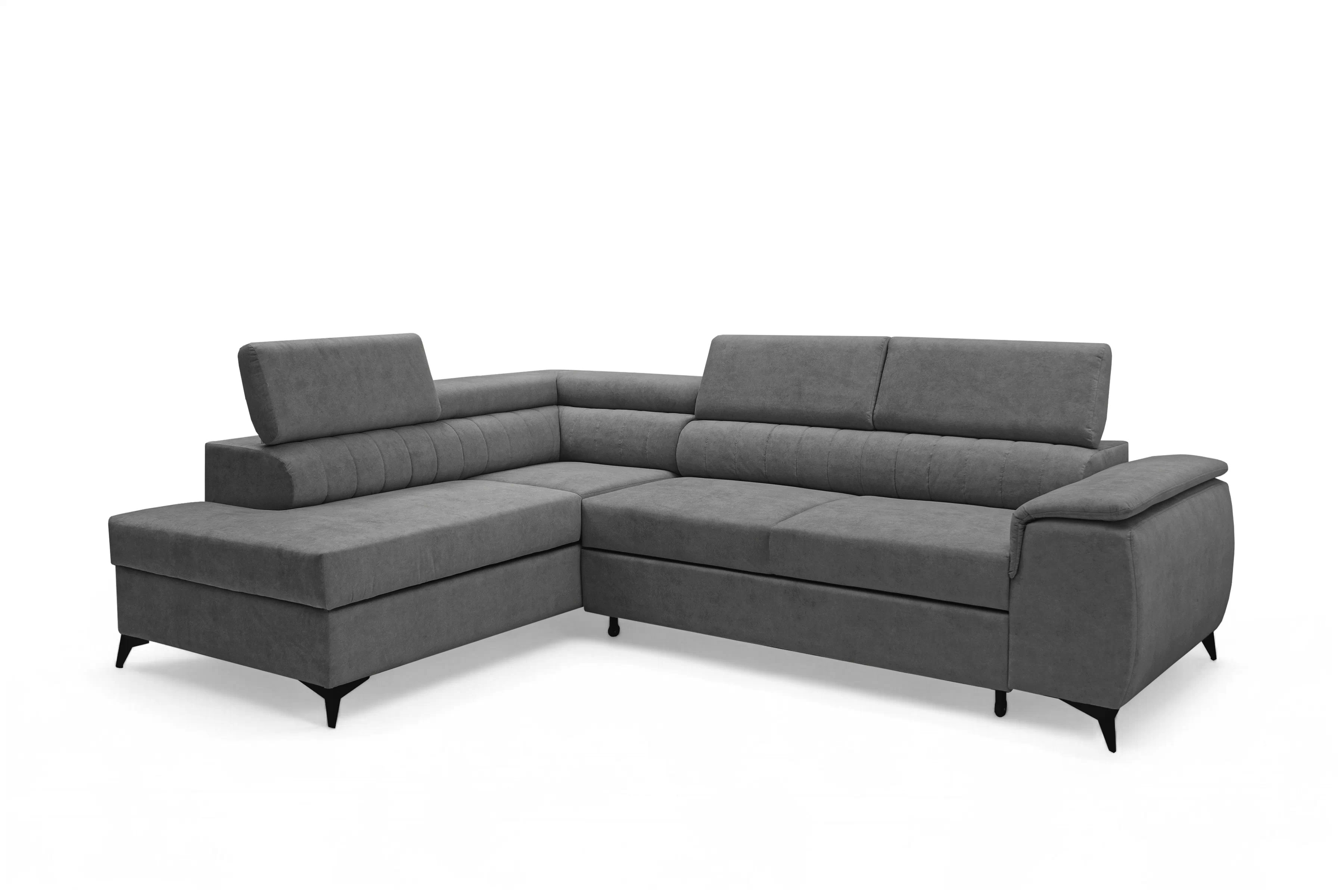 Rohová pohovka Monrose L levá s funkcí spánku - šedý welvet Zetta 303 Rohová sedací souprava Monrose L rozkládací levá - šedá welwet latwoczyszczacy Zetta 303 