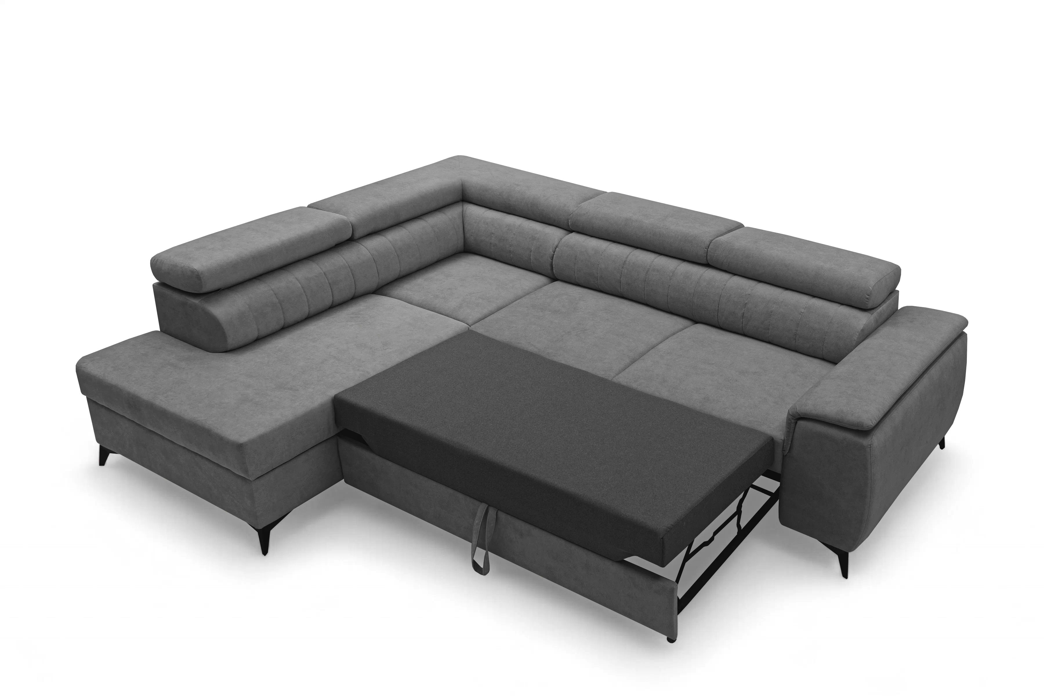 Rohová pohovka Monrose L levá s funkcí spánku - šedý welvet Zetta 303 Rohová sedací souprava Monrose L rozkládací levá - šedá welwet latwoczyszczacy Zetta 303 