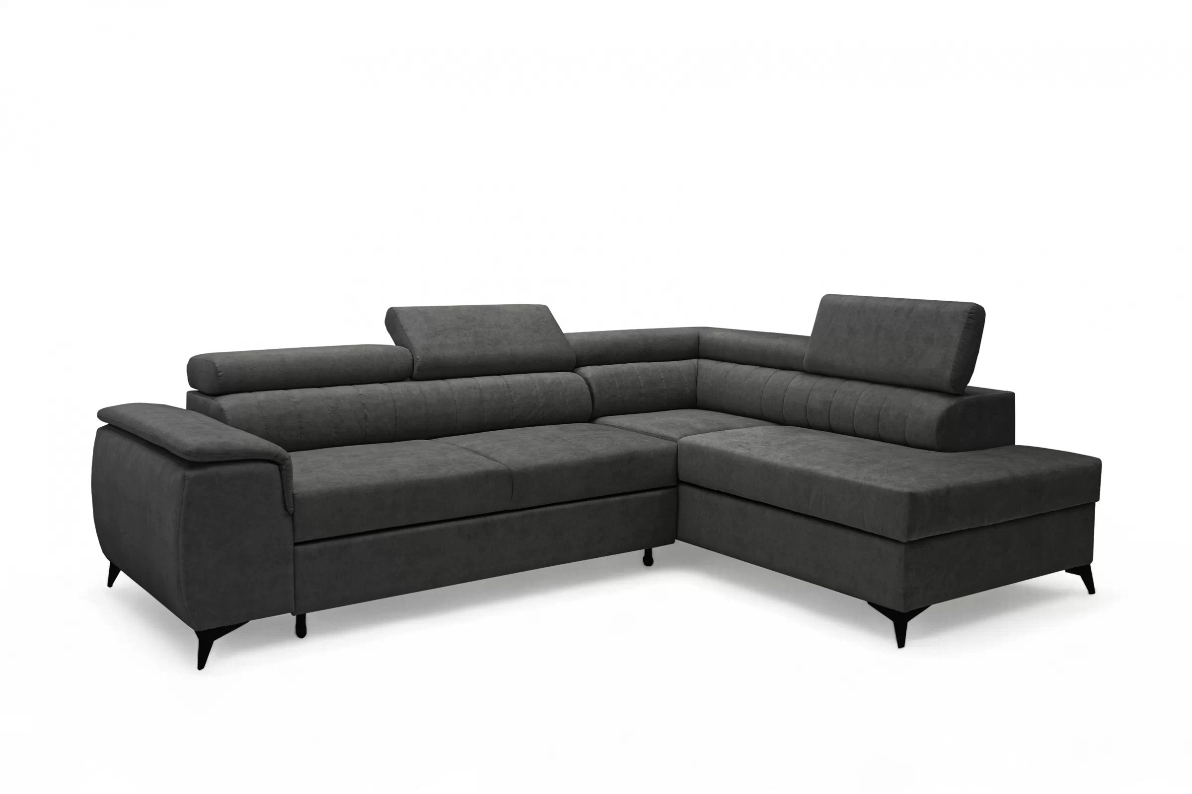 Rohová pohovka Monrose L pravá s funkcí spánku - tmavě šedý welvet Zetta 305 Rohová sedací souprava Monrose L rozkládací pravá - tmavě šedá welwet latwoczyszczacy Zetta 305