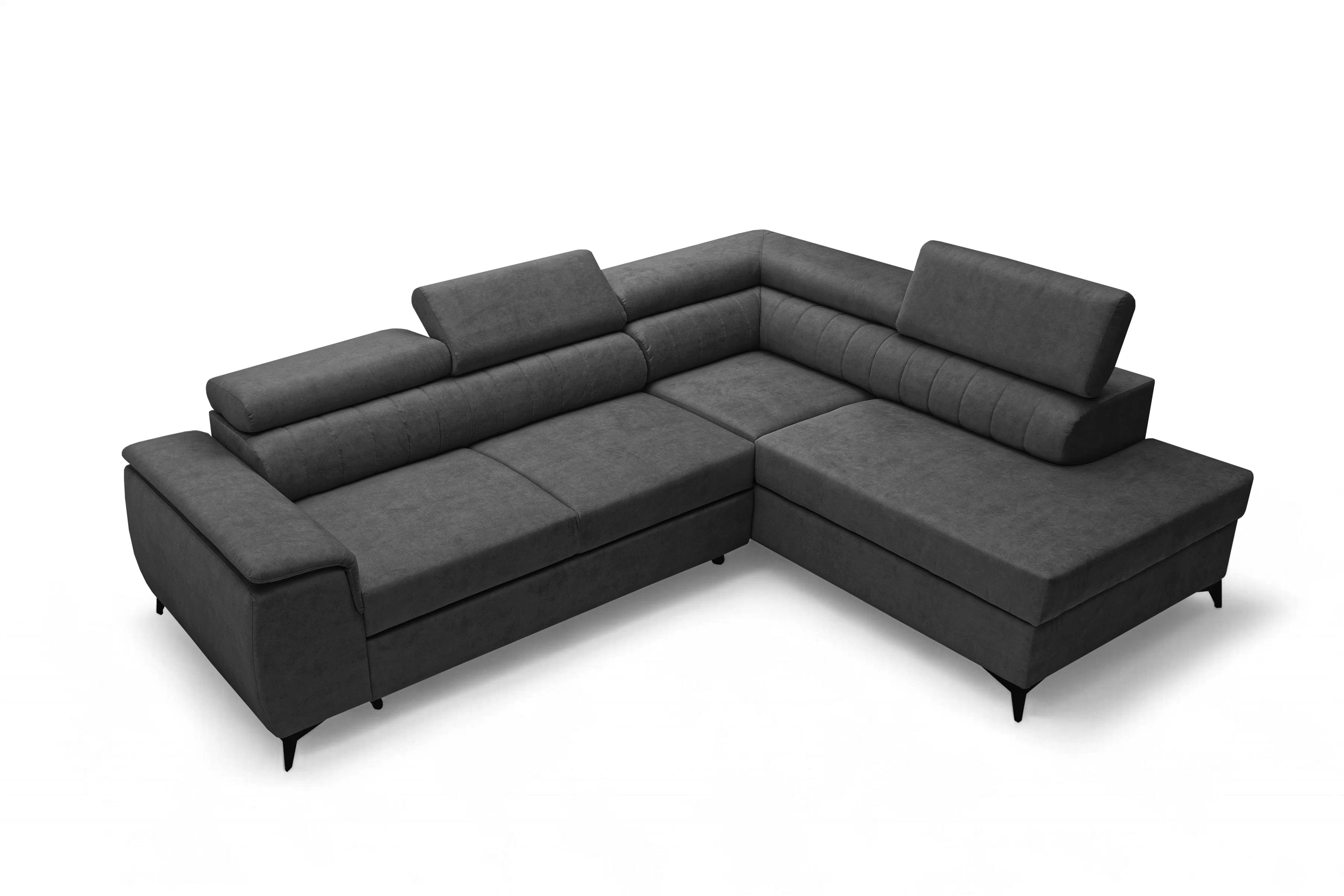 Rohová pohovka Monrose L pravá s funkcí spánku - tmavě šedý welvet Zetta 305 Rohová sedací souprava Monrose L rozkládací pravá - tmavě šedá welwet latwoczyszczacy Zetta 305