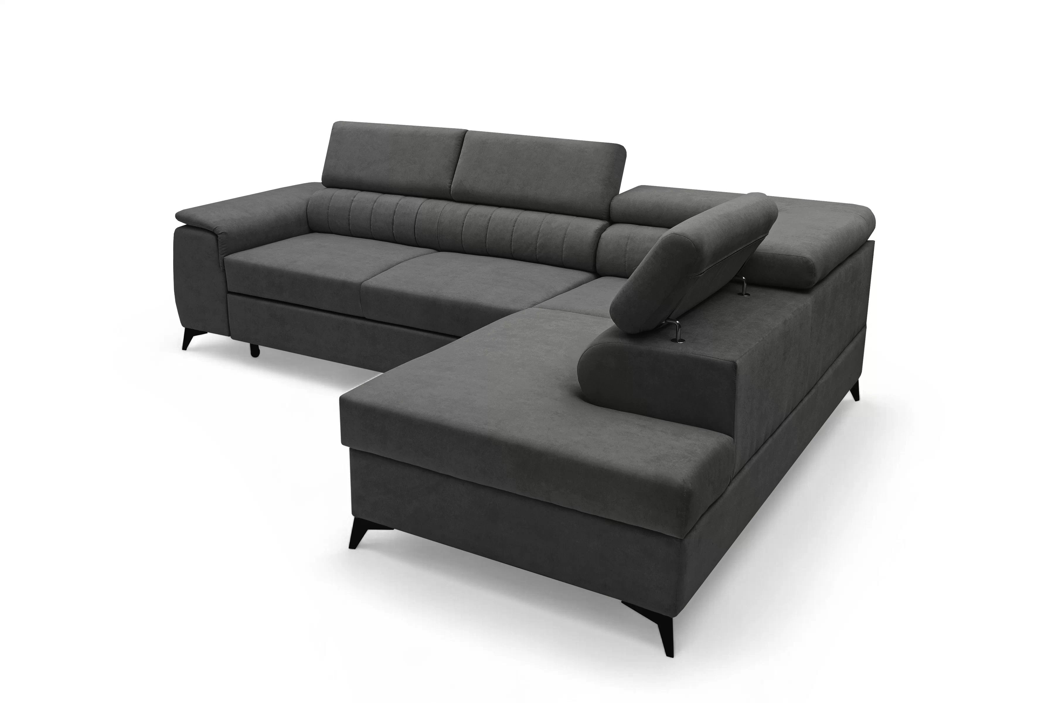 Rohová pohovka Monrose L pravá s funkcí spánku - tmavě šedý welvet Zetta 305 Rohová sedací souprava Monrose L rozkládací pravá - tmavě šedá welwet latwoczyszczacy Zetta 305