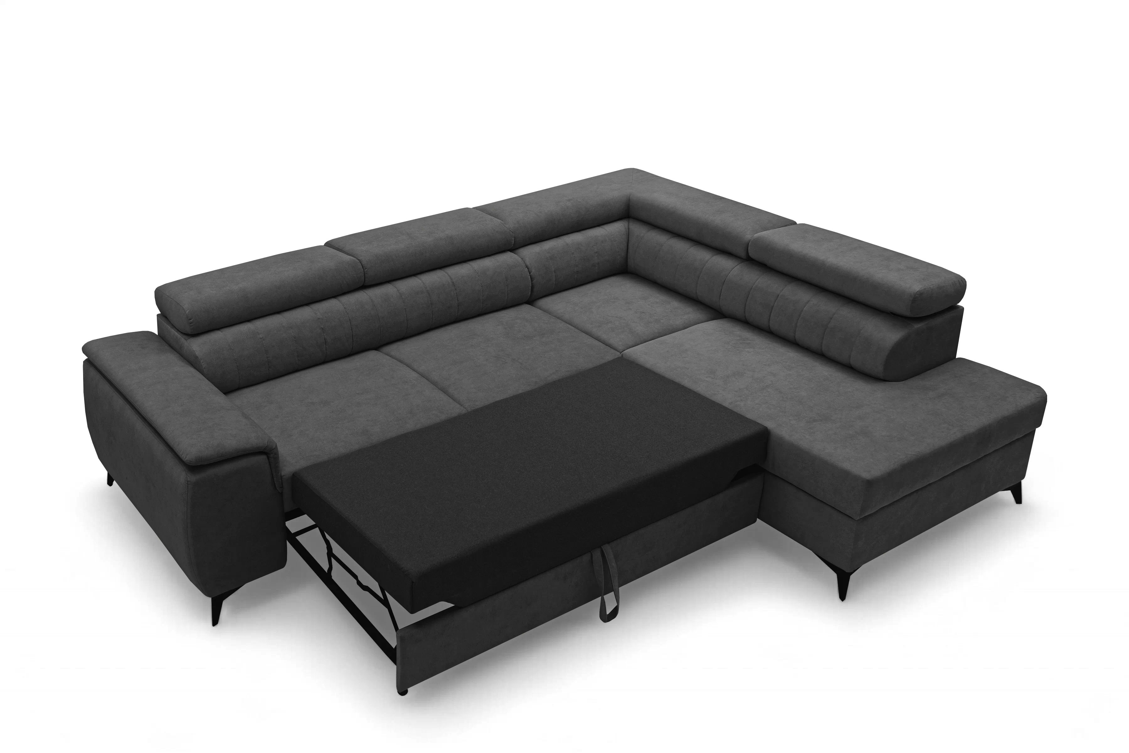 Rohová pohovka Monrose L pravá s funkcí spánku - tmavě šedý welvet Zetta 305 Rohová sedací souprava Monrose L rozkládací pravá - tmavě šedá welwet latwoczyszczacy Zetta 305