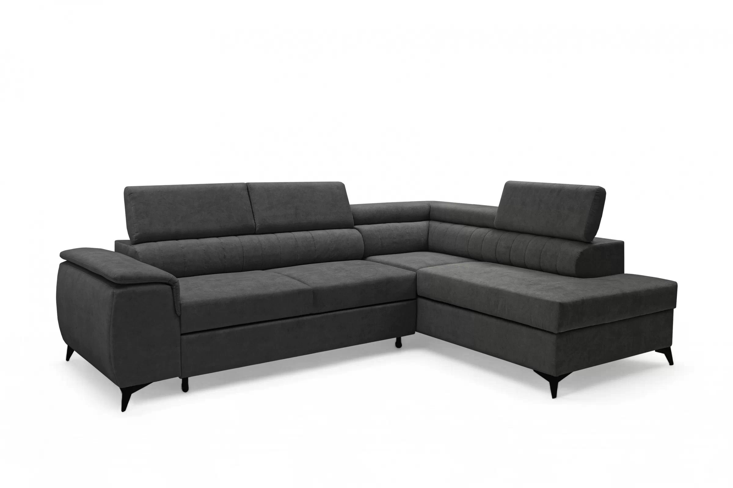 Rohová pohovka Monrose L pravá s funkcí spánku - tmavě šedý welvet Zetta 305 Rohová sedací souprava Monrose L rozkládací pravá - tmavě šedá welwet latwoczyszczacy Zetta 305