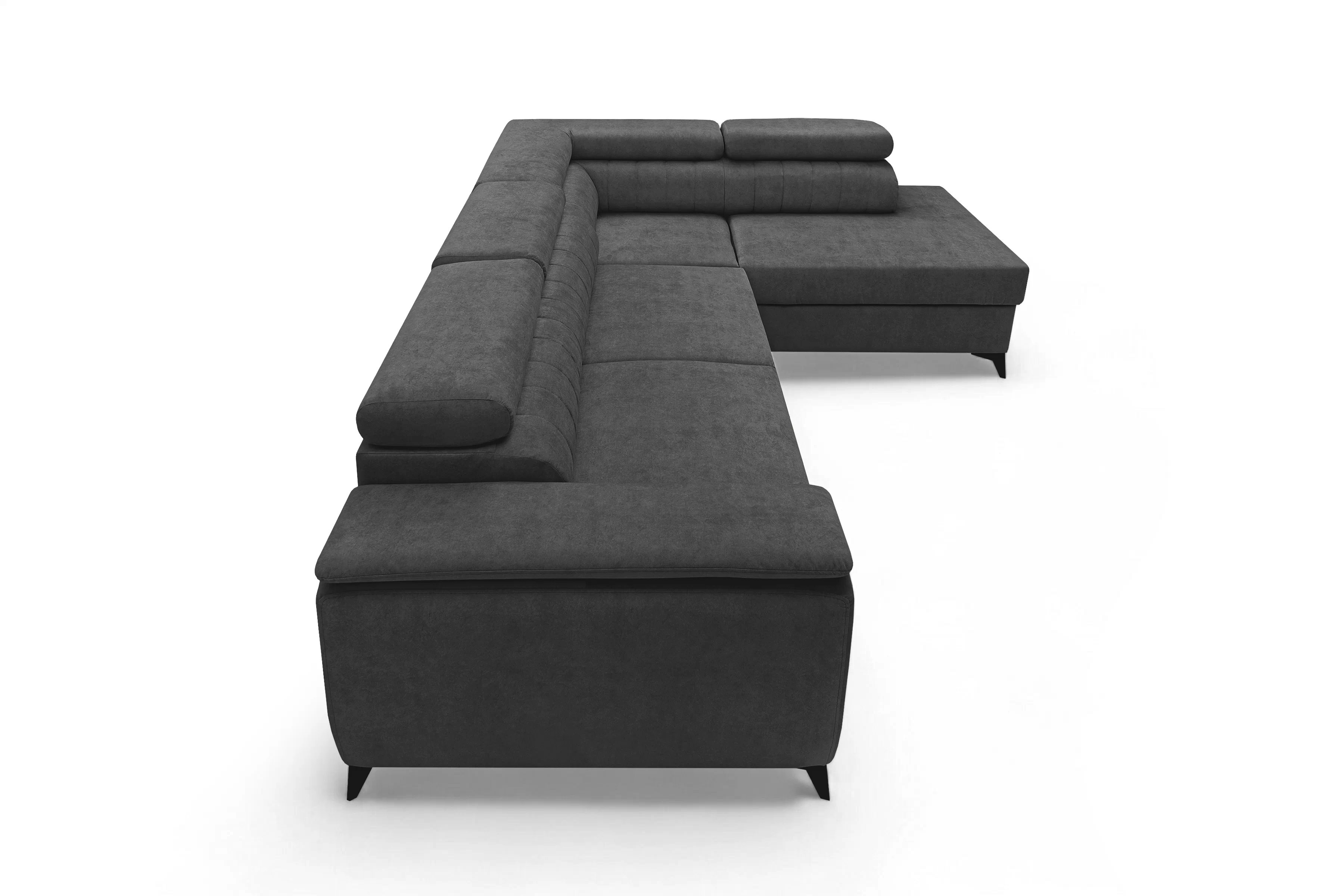 Rohová pohovka Monrose L pravá s funkcí spánku - tmavě šedý welvet Zetta 305 Rohová sedací souprava Monrose L rozkládací pravá - tmavě šedá welwet latwoczyszczacy Zetta 305