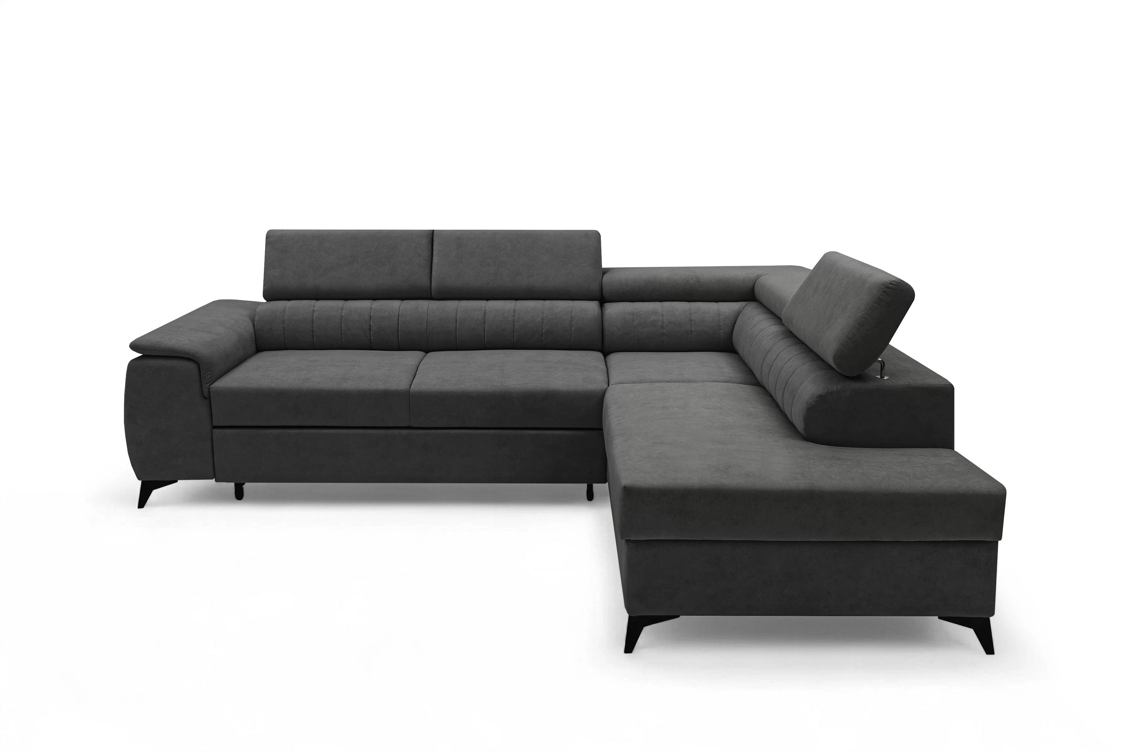 Rohová pohovka Monrose L pravá s funkcí spánku - tmavě šedý welvet Zetta 305 Rohová sedací souprava Monrose L rozkládací pravá - tmavě šedá welwet latwoczyszczacy Zetta 305