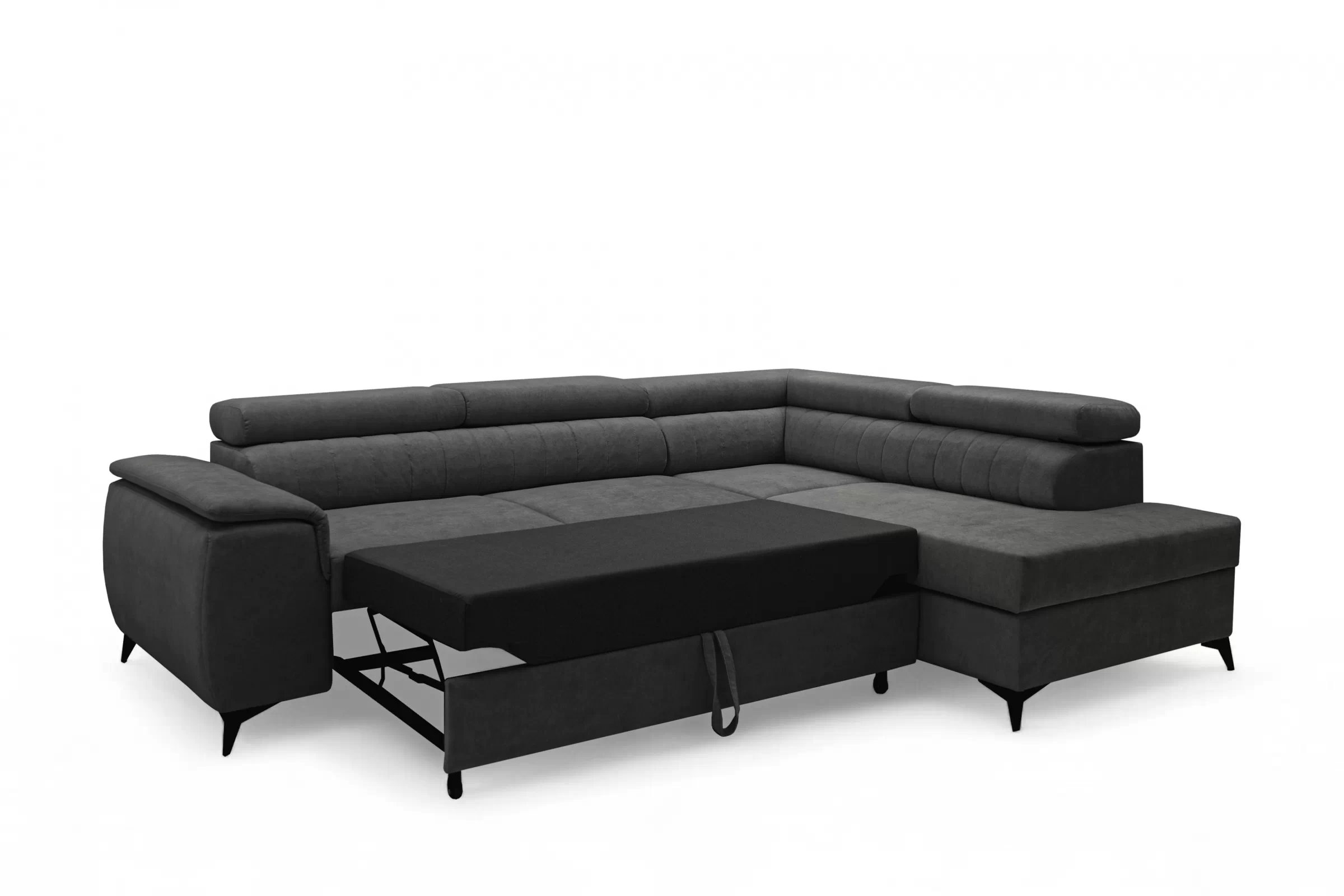 Rohová pohovka Monrose L pravá s funkcí spánku - tmavě šedý welvet Zetta 305 Rohová sedací souprava Monrose L rozkládací pravá - tmavě šedá welwet latwoczyszczacy Zetta 305