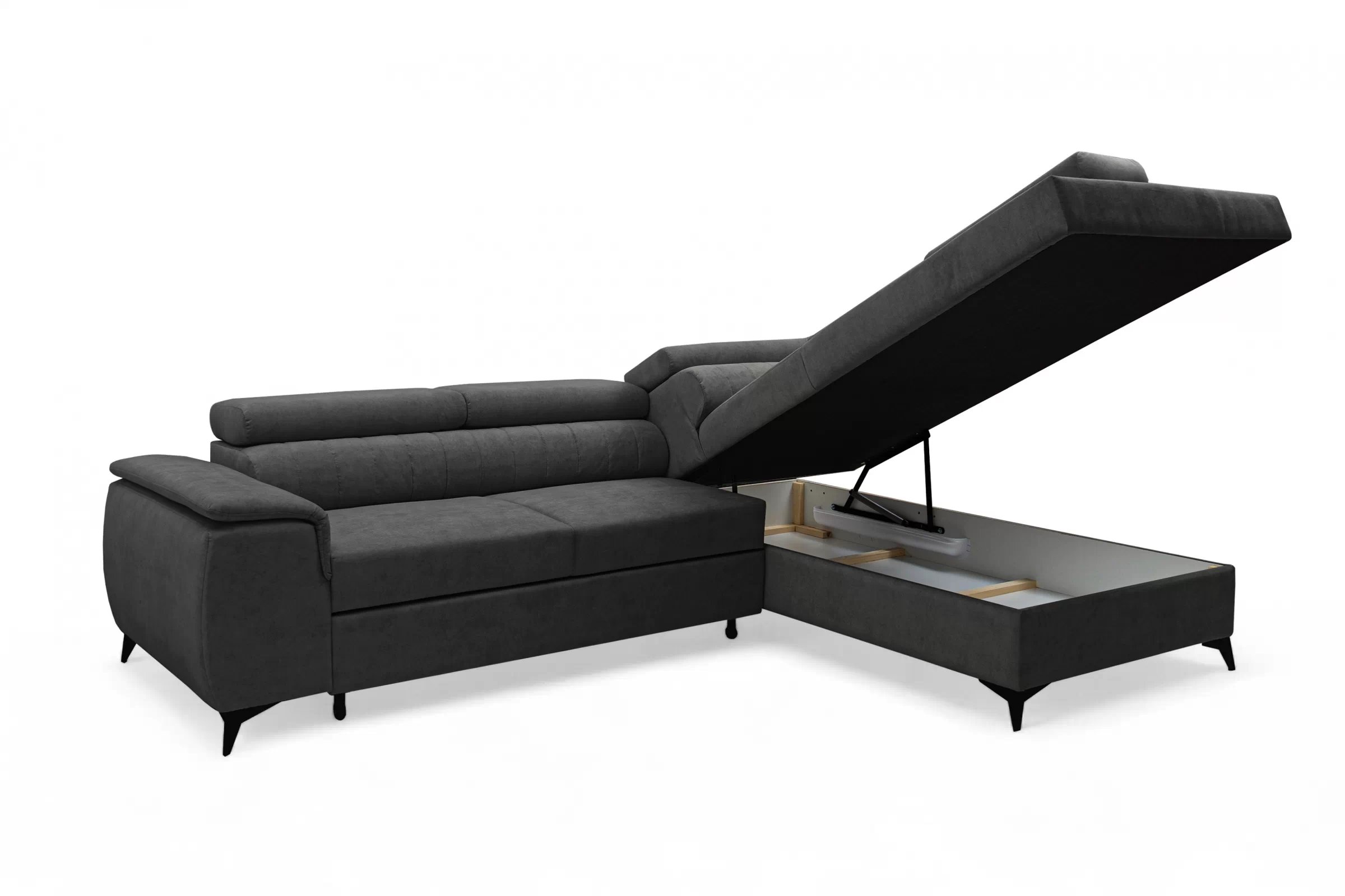 Rohová pohovka Monrose L pravá s funkcí spánku - tmavě šedý welvet Zetta 305 Rohová sedací souprava Monrose L rozkládací pravá - tmavě šedá welwet latwoczyszczacy Zetta 305